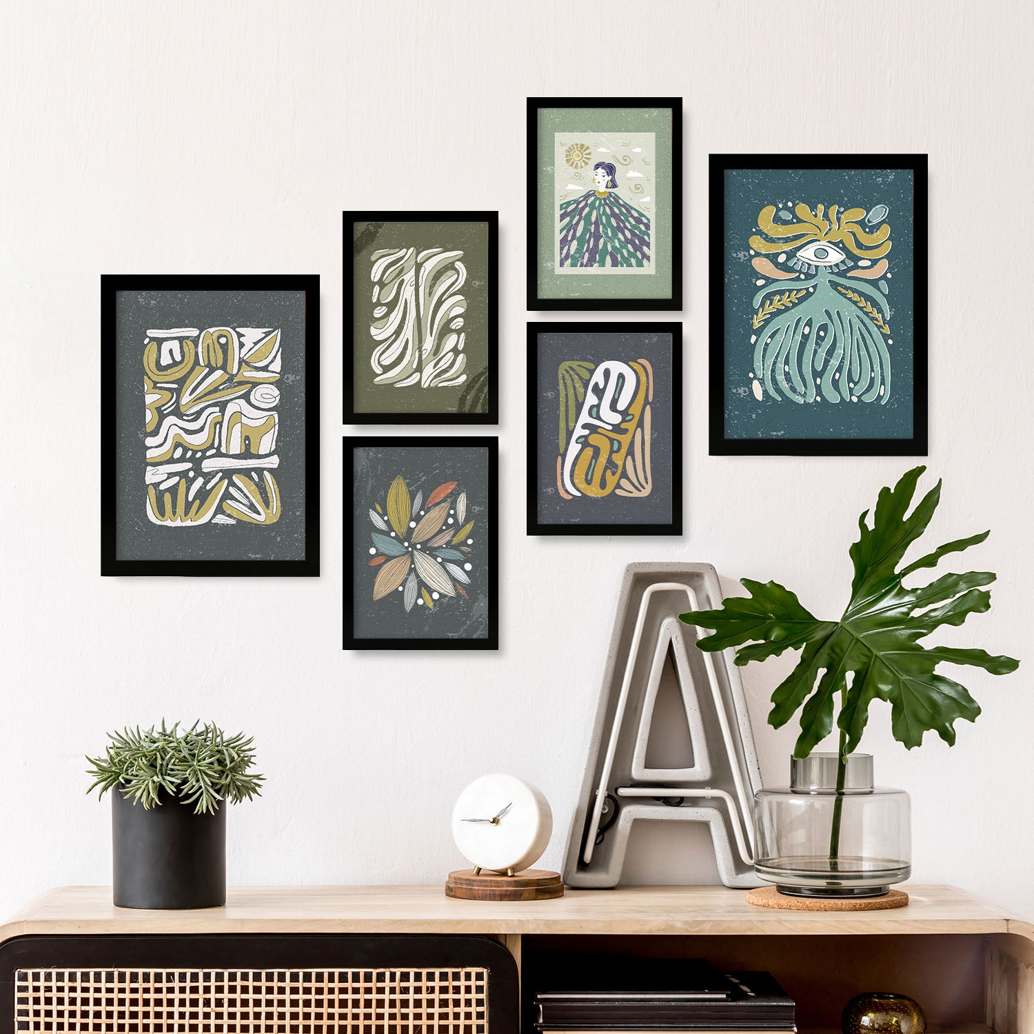 Nacnic Ensemble 6 Impressions De Tons Froids Dans De Style Ethnique Cadre Décoratifs Pour Votre Chambre Maison Impression A4 A3 Avec Des Cadre Noir - 5