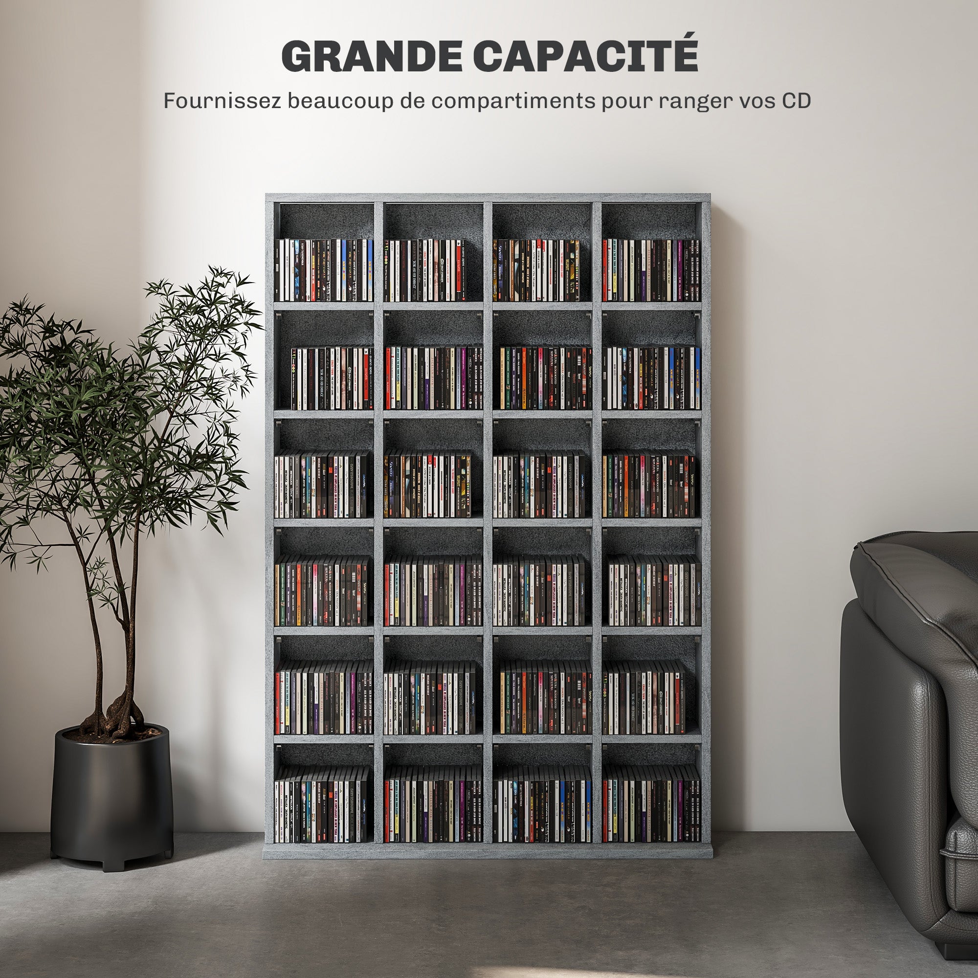Meuble rangement multimédia 24 compartiments bois gris | Leroy Merlin