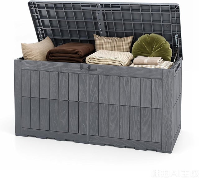 Coffre de Rangement Exterieur Imperméable, Coffre de Jardin avce Couvercle Verrouillable, Poignée, pour Terrasse, Balcon (390L,Gris)