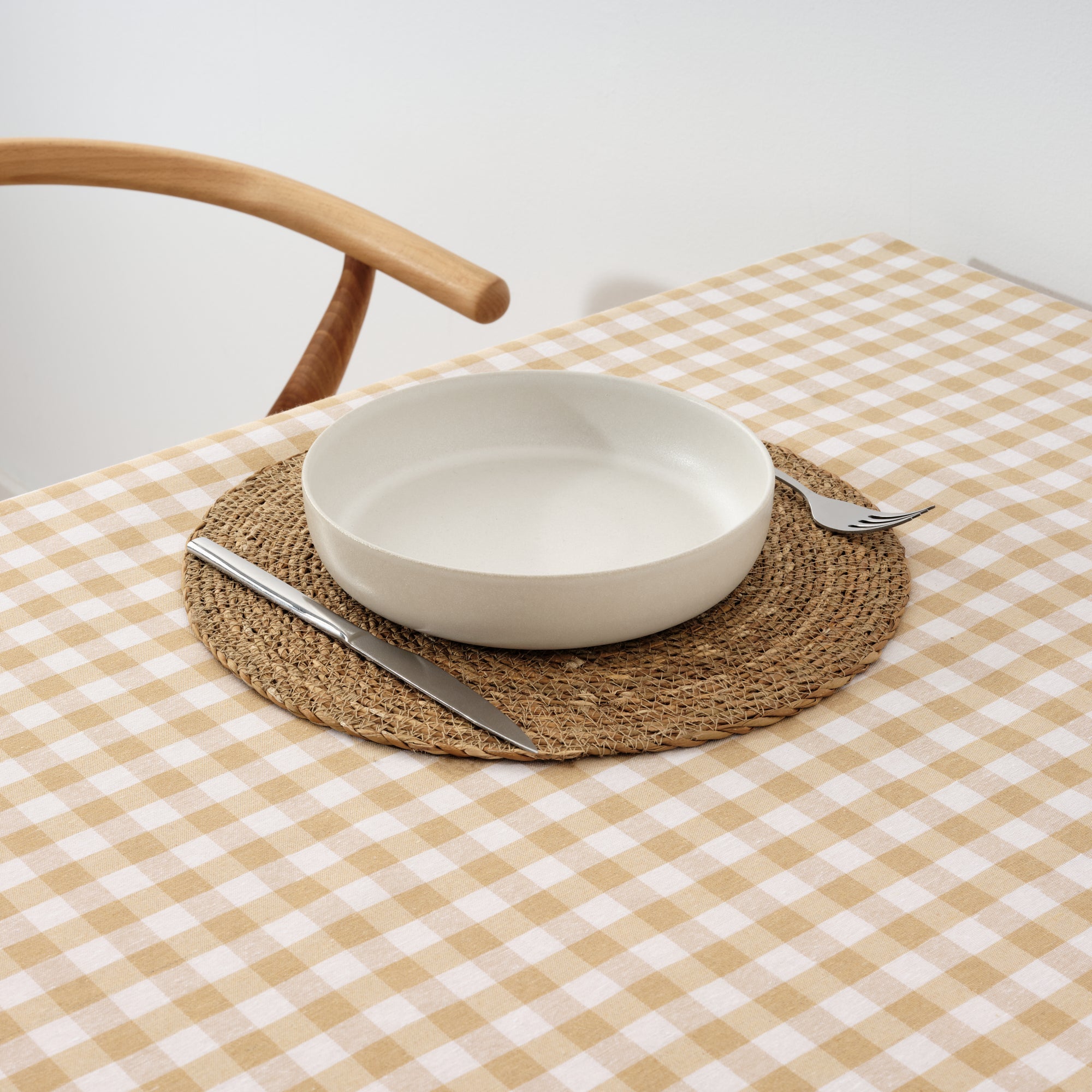 Mantel Vichy impermeable antimanchas Beige tacto tela - 250x140 cm - 3