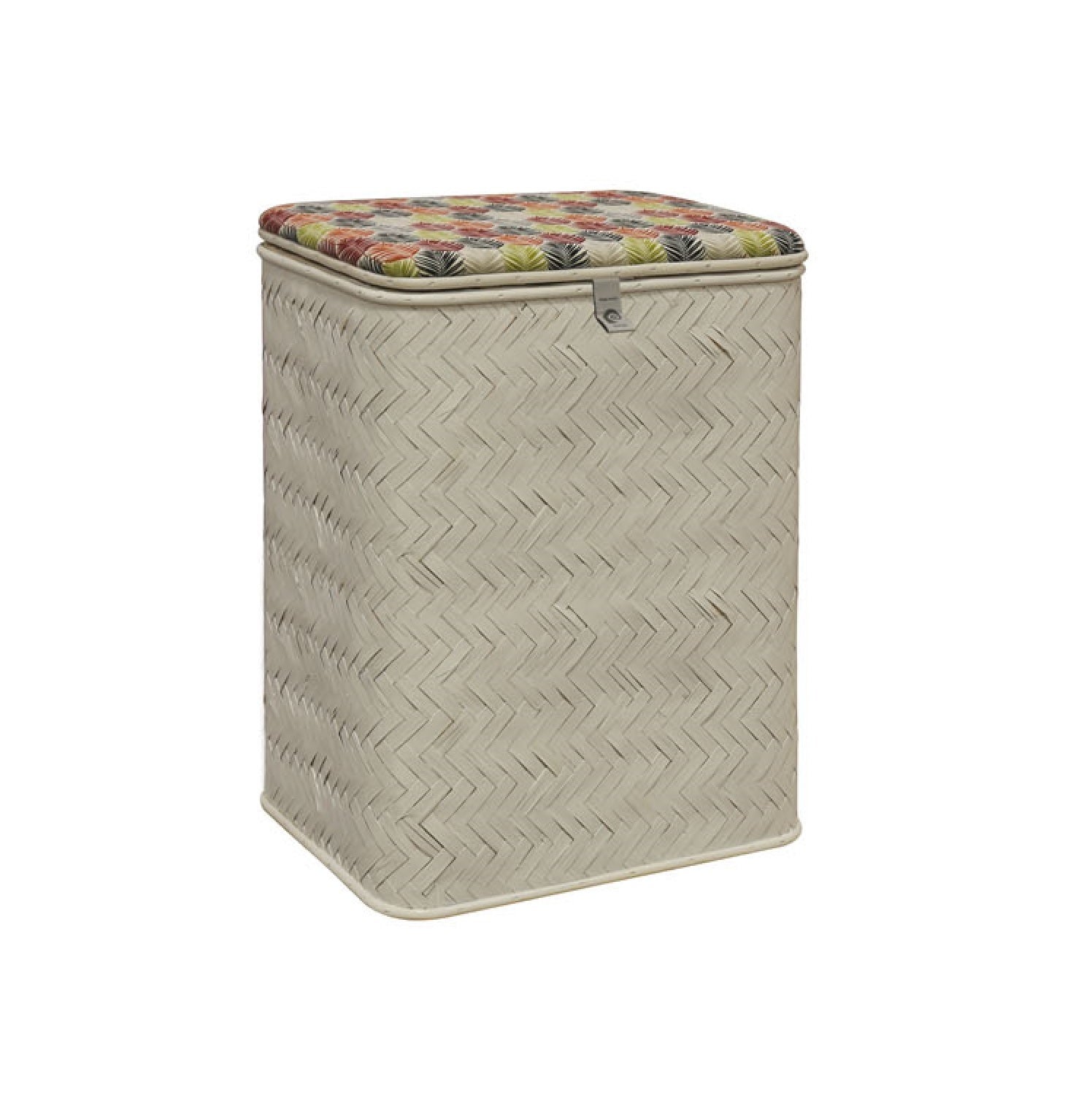 Cesto de la ropa de madera de haya con interior de tela blanco - cubierta superior fantasía b1