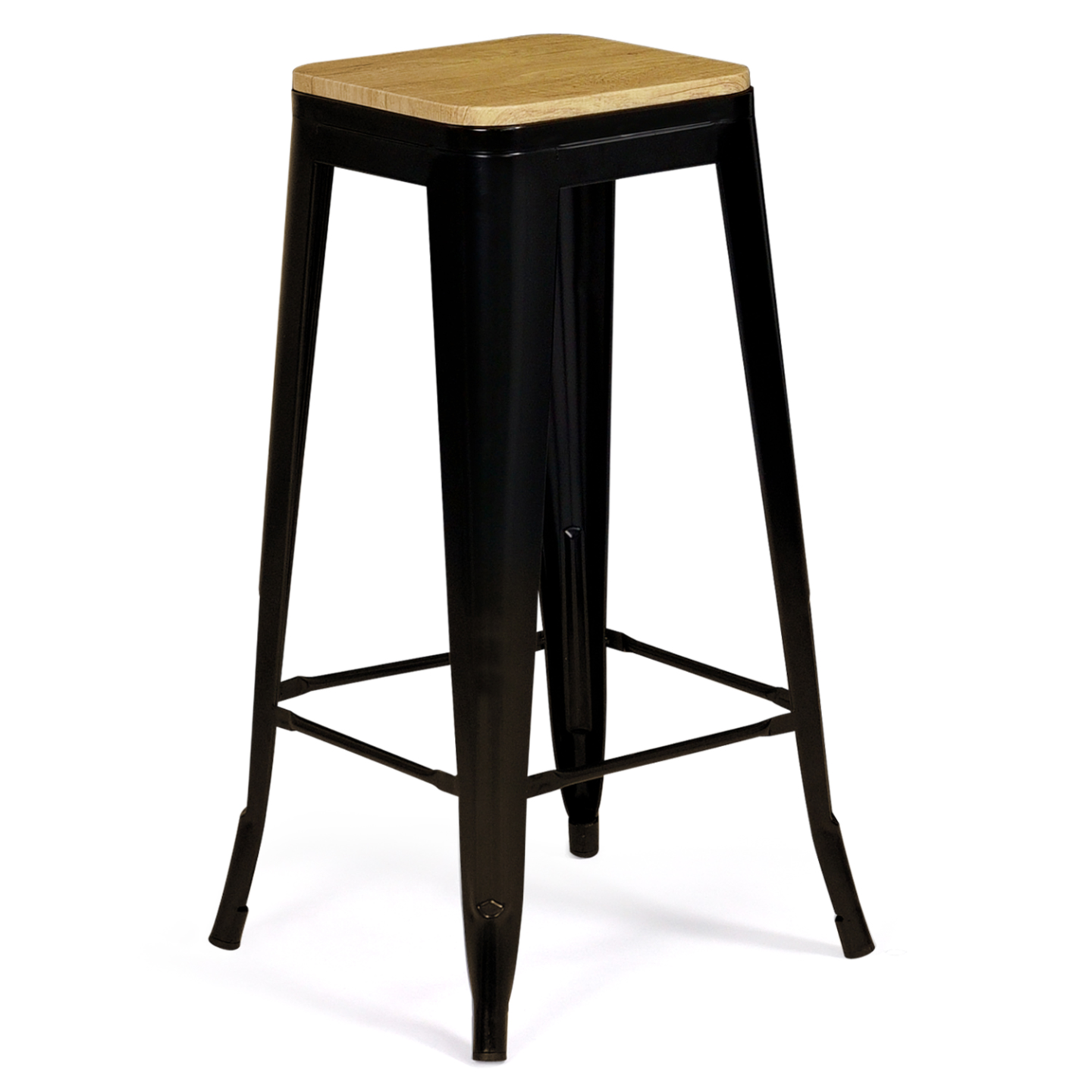 Lot de 4 tabourets de bar LENY métal noir mat assise bois empilable aspect brut factory - 4