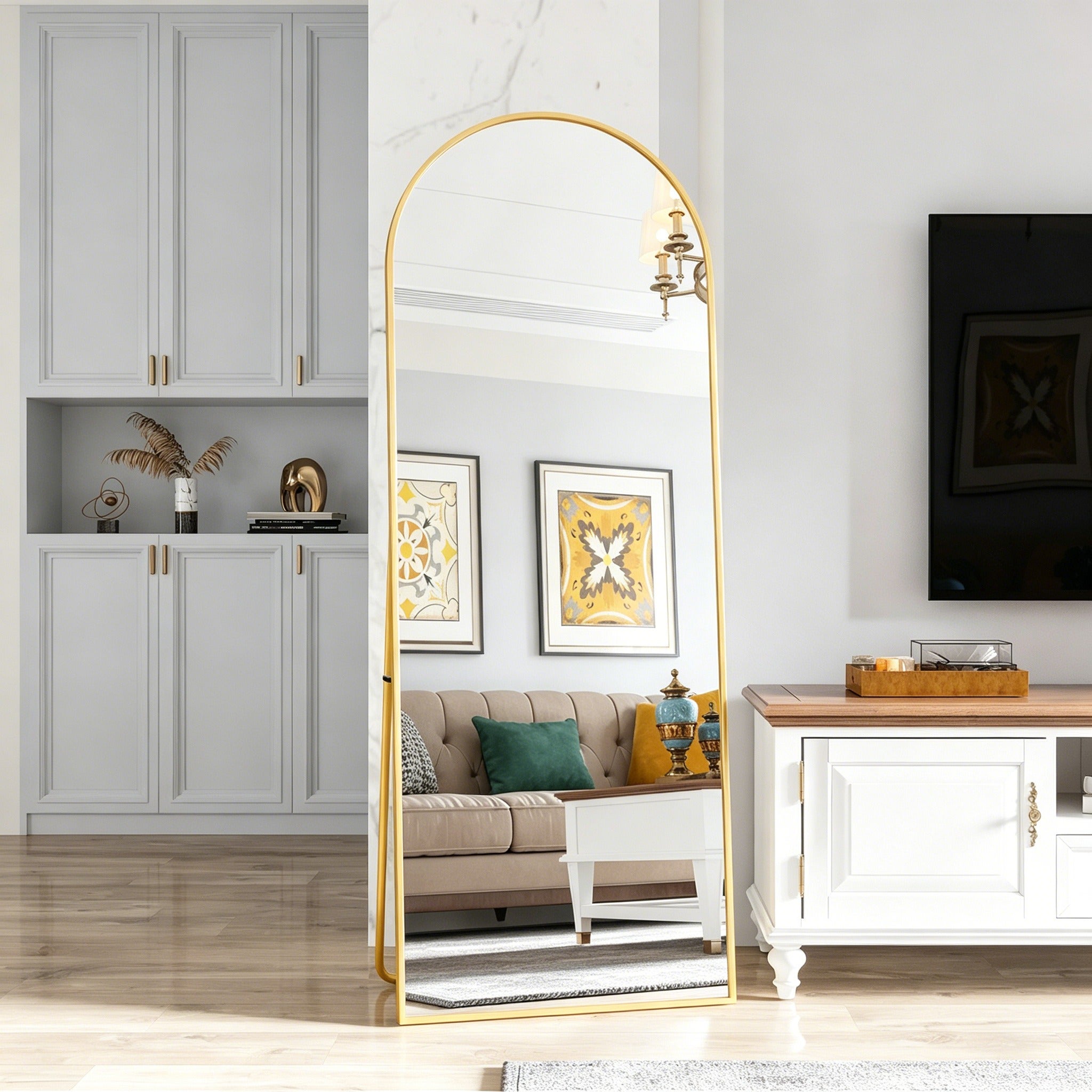 Miroir sur pied incurvé 162x53 cm, Grands miroirs sur pied, miroir pleine longueur,Suspendu ou à Poser,Pied incurvé,pour chambre, salon, entrée, Doré - 2