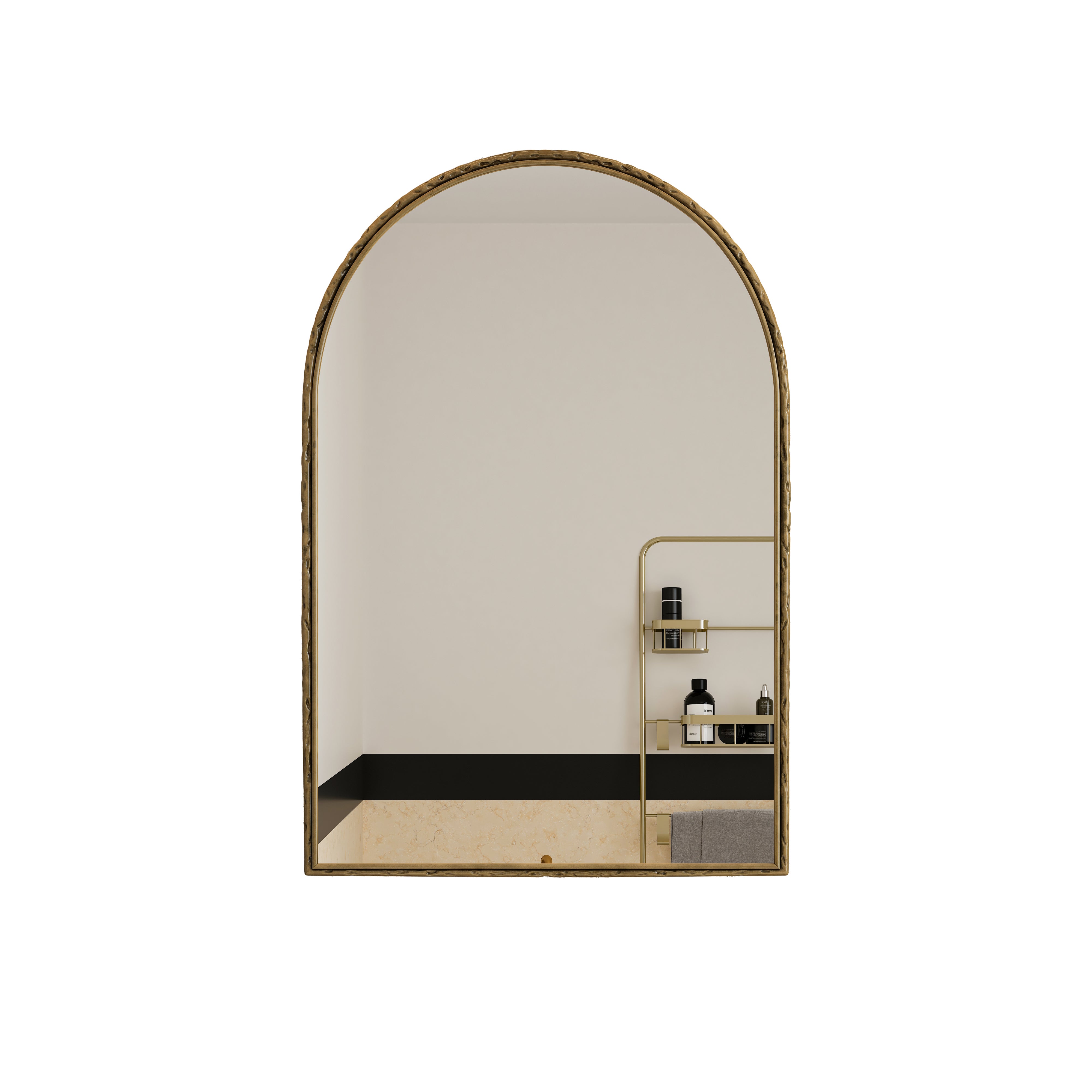 Miroir mural arqué, à suspendre ou à poser, verre trempé, cadre en fer doré - 9