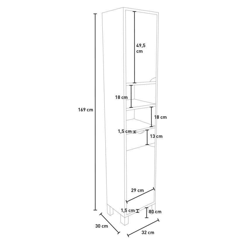 Mobile colonna bagno a terra salvaspazio 2 ante 1 cassetto Konyves - Bianco - 7