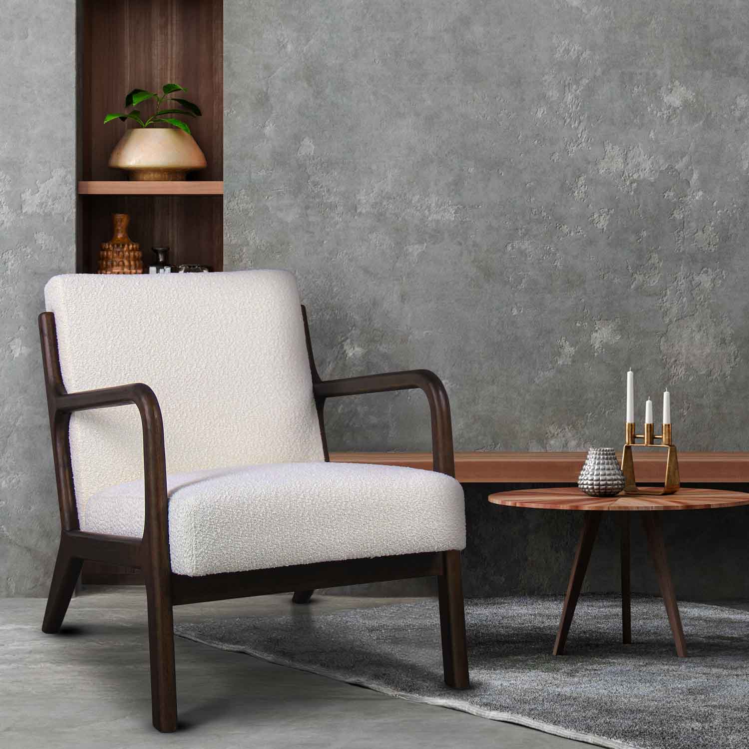 Borgia - Fauteuil en bois massif par Parawood et tissu bouclé anti-tache - 6