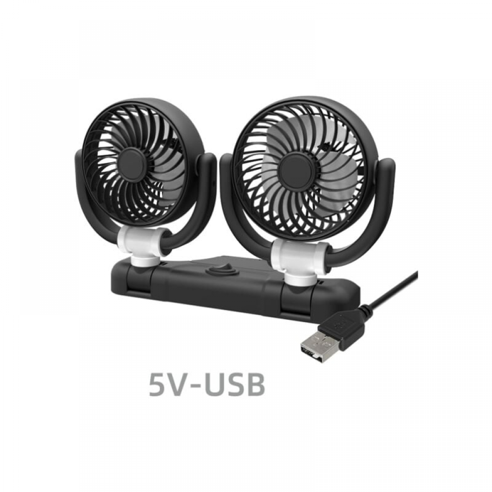 Wentylator samochodowy 5 V z podwójną głowicą, obrotowy 360°, USB, wentylator samochodowy, wentylator samochodowy, wentylatory