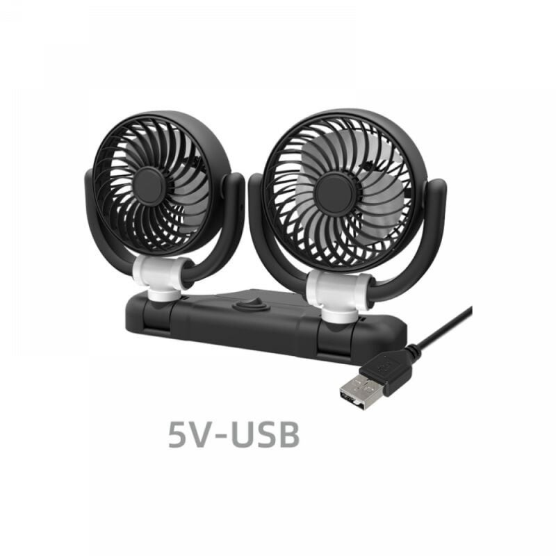 Wentylator samochodowy 5 V z podwójną głowicą, obrotowy 360°, USB, wentylator samochodowy, wentylator samochodowy, wentylatory