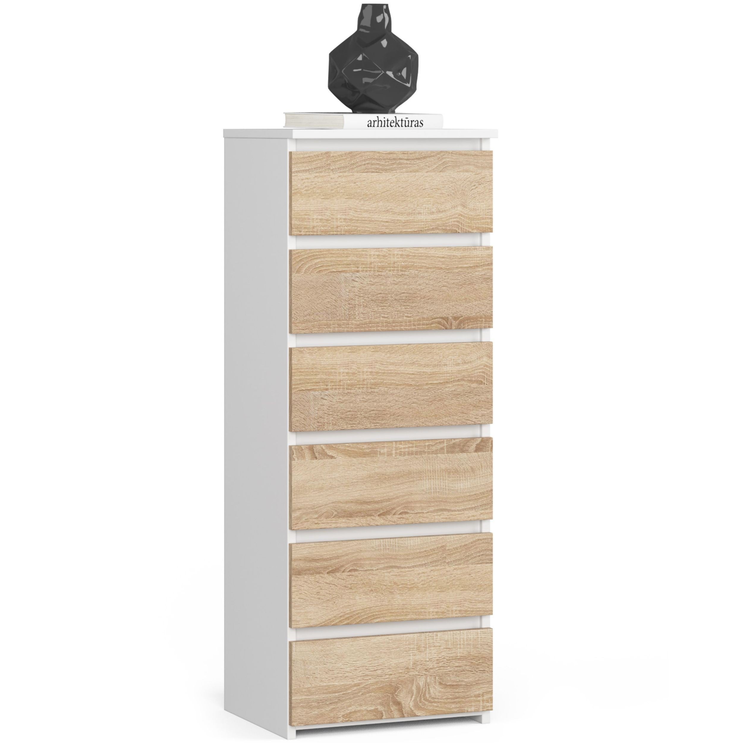 Komoda AKORD CL6 Biały 40 cm 6 szuflad fronty kolor Dąb Sonoma mat 40x35x109 cm