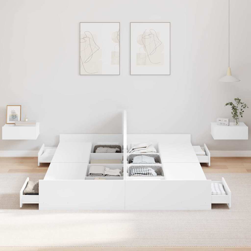 Cadre de lit avec rangement et tiroir blanc 160 x 200 cm - 3