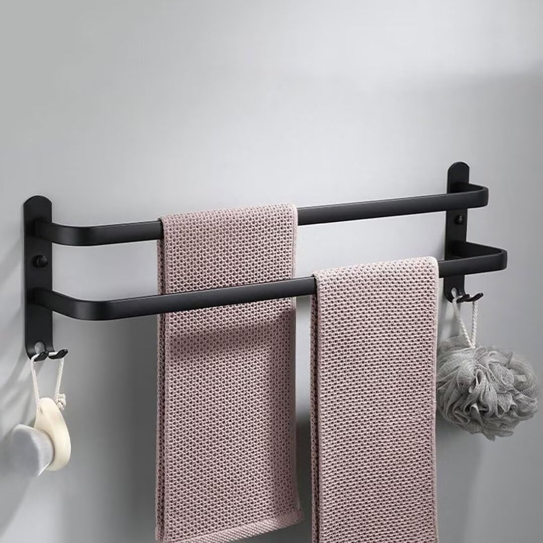 Porte-serviettes, porte-serviettes noir mat, 40 cm Porte-serviettes double pour salle de bain