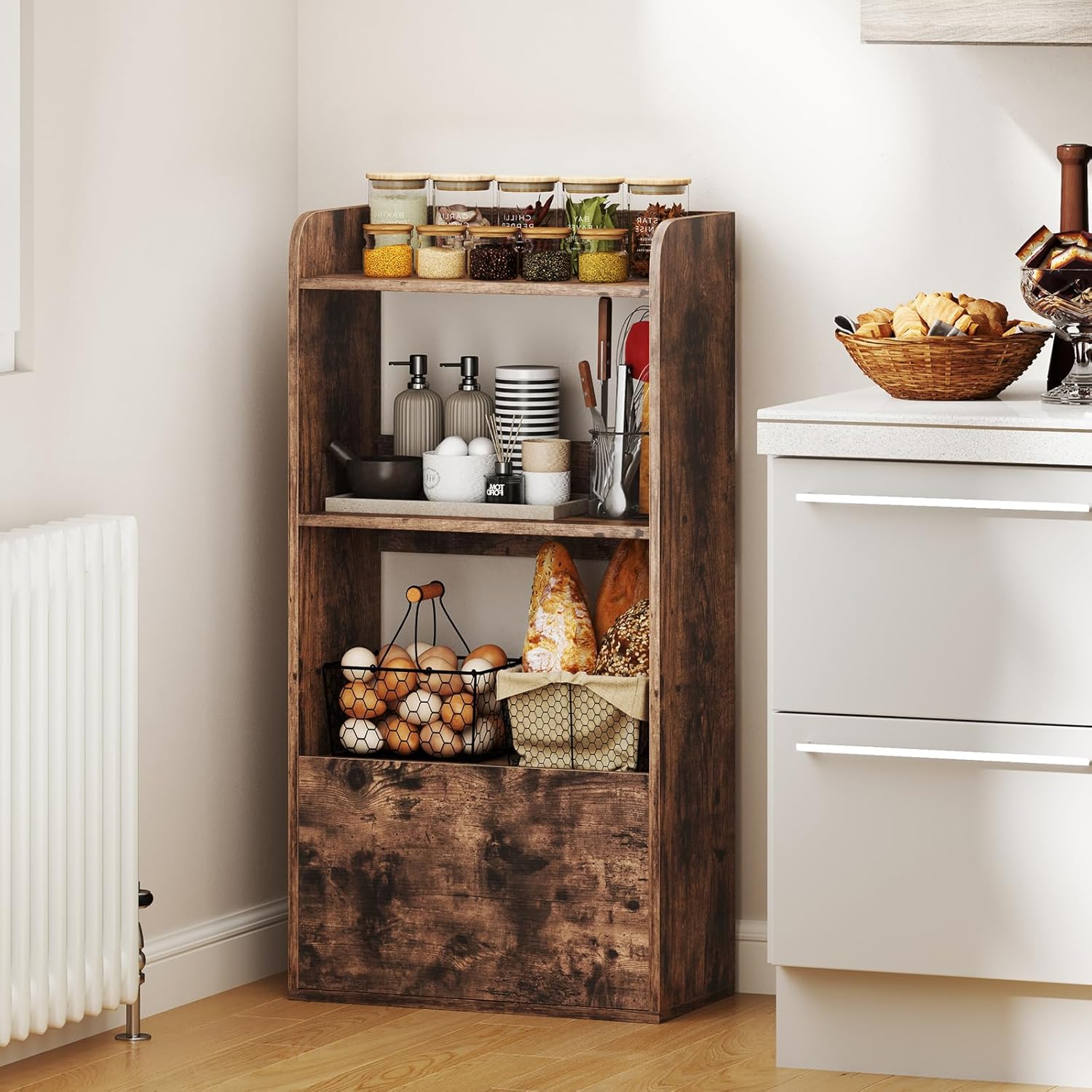 Libreria Aperta a 3 Ripiani, Scaffale Salvaspazio in Legno con Cassetto, Scaffale Portaoggetti Espositivo per Camera da Letto, Soggiorno, Cuci - 9