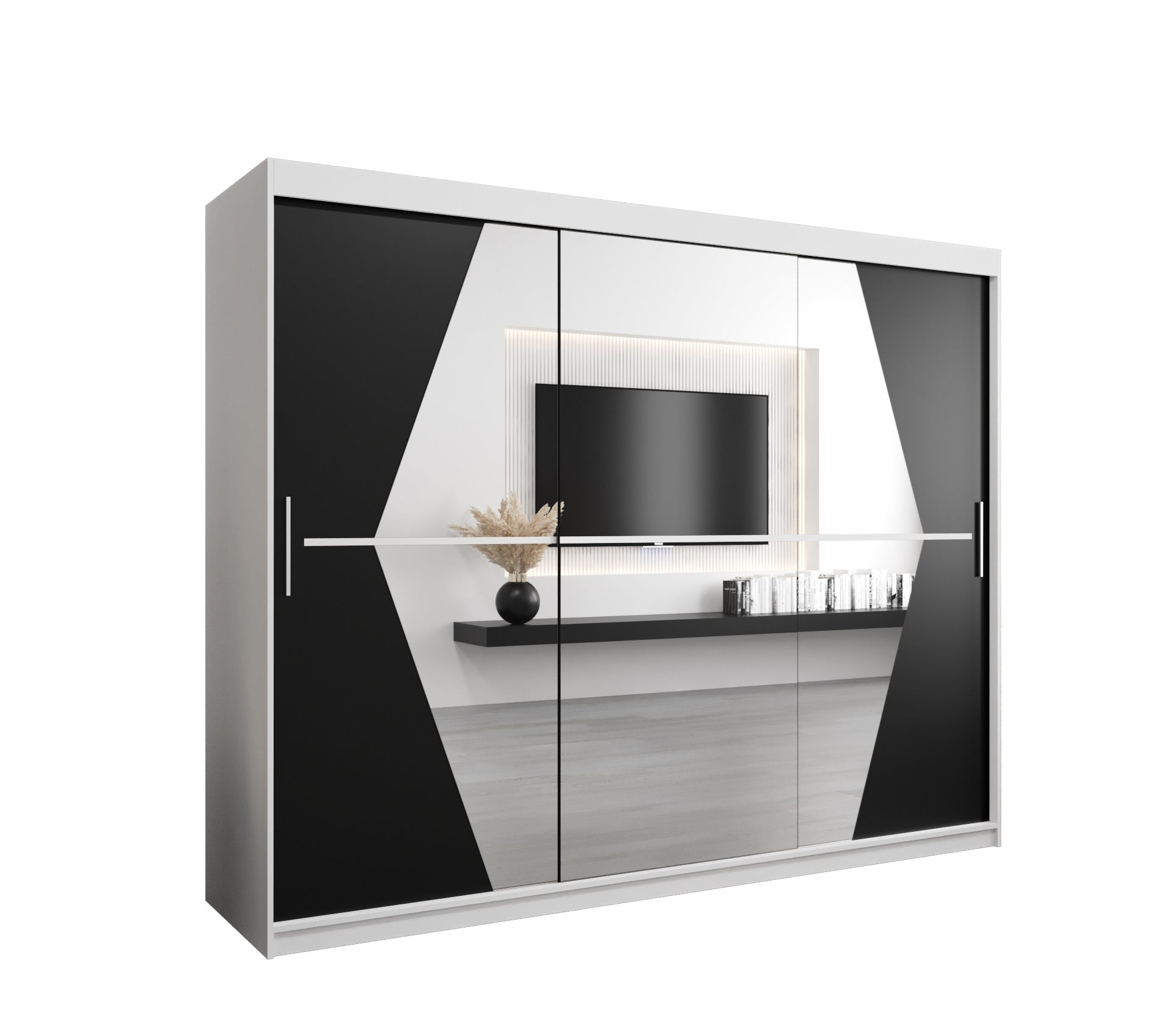 Szafa przesuwna garderoba BOLIWIA 250 x 62 x 200 cm Biały + Czarny - Abiks Meble