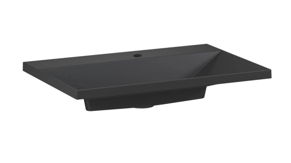 Umywalka wpuszczana EDGE 70 cm czarny mat kwarcowa z otworem
