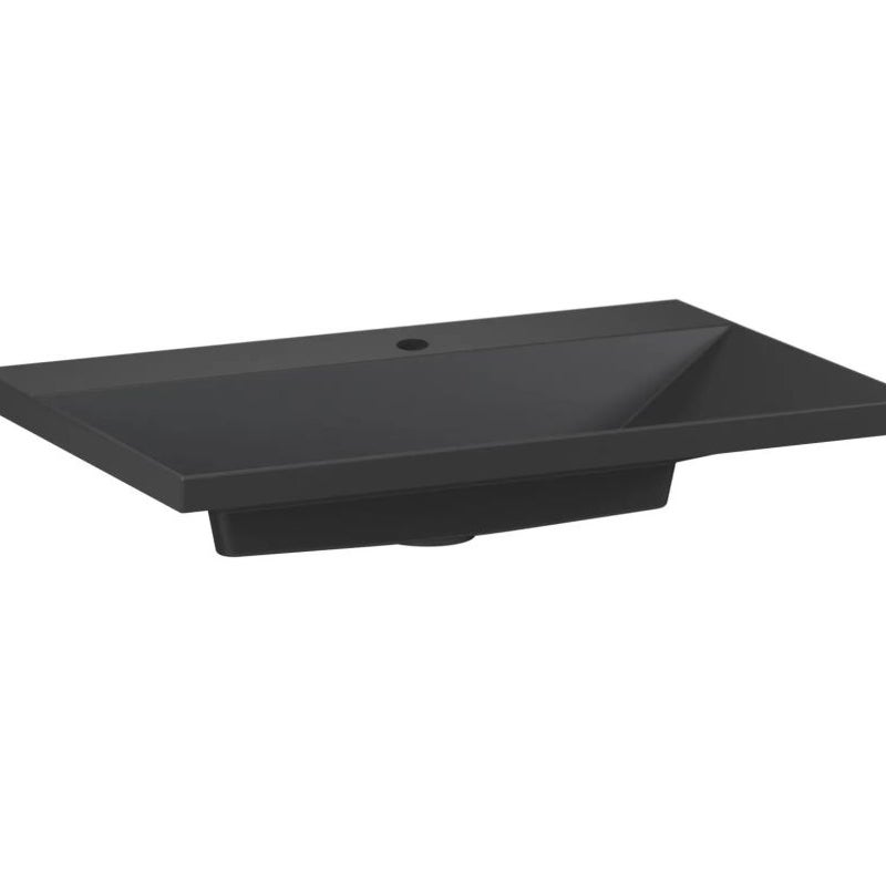 Umywalka wpuszczana EDGE 70 cm czarny mat kwarcowa z otworem
