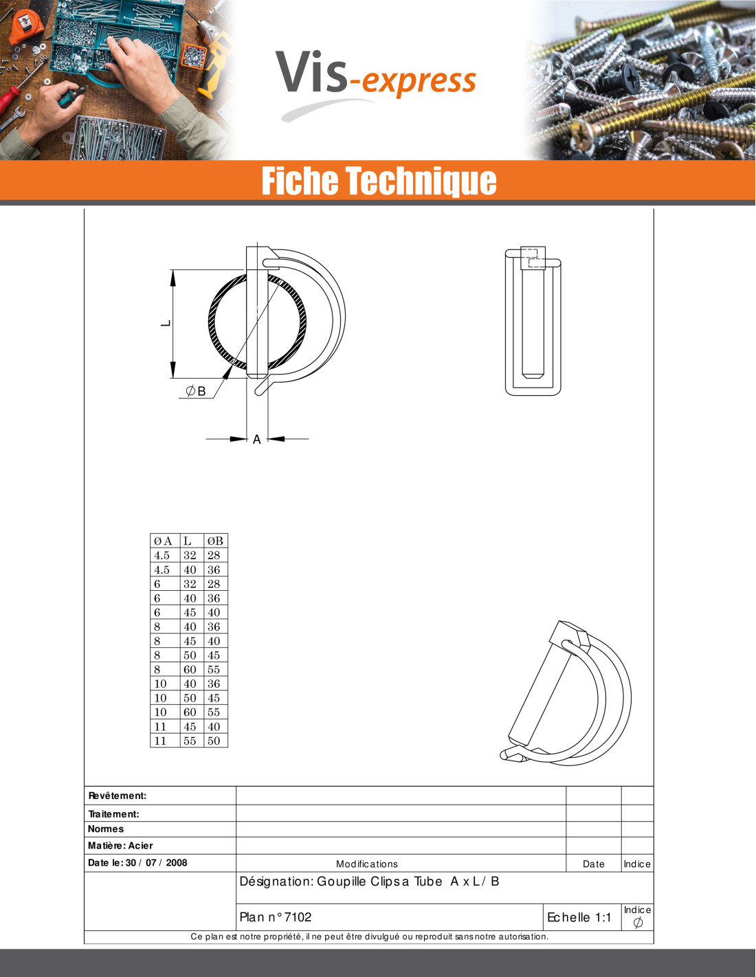 Goupille clips 8X50 Pour tube de 45 Acier zingué-1 pièce - 4