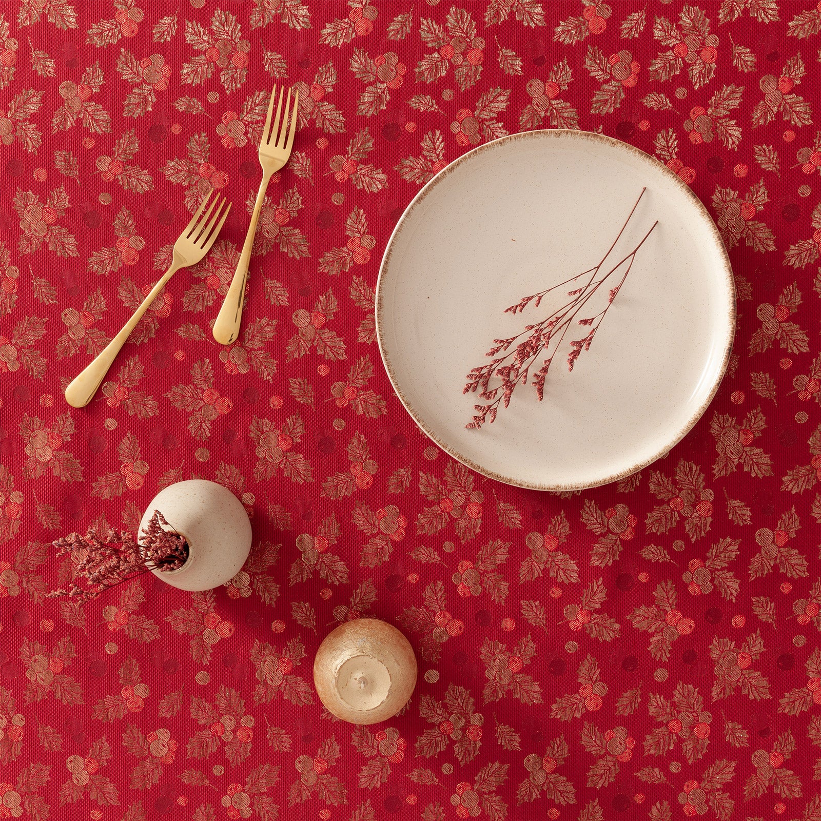 Tovaglia di Natale rettangolare in cotone jacquard rosso 140x350 cm - Frost - 3