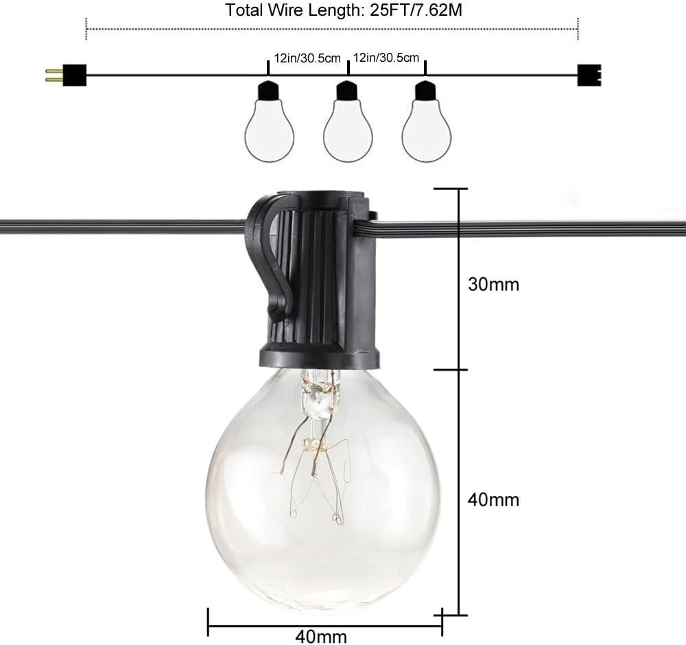 7,62m G40 Guirlande Guinguette Raccordable avec 25 Boule ampoules Blanc Chaud with 2 Ampoules de rechange, Décoration intérieur et extérieu - 2