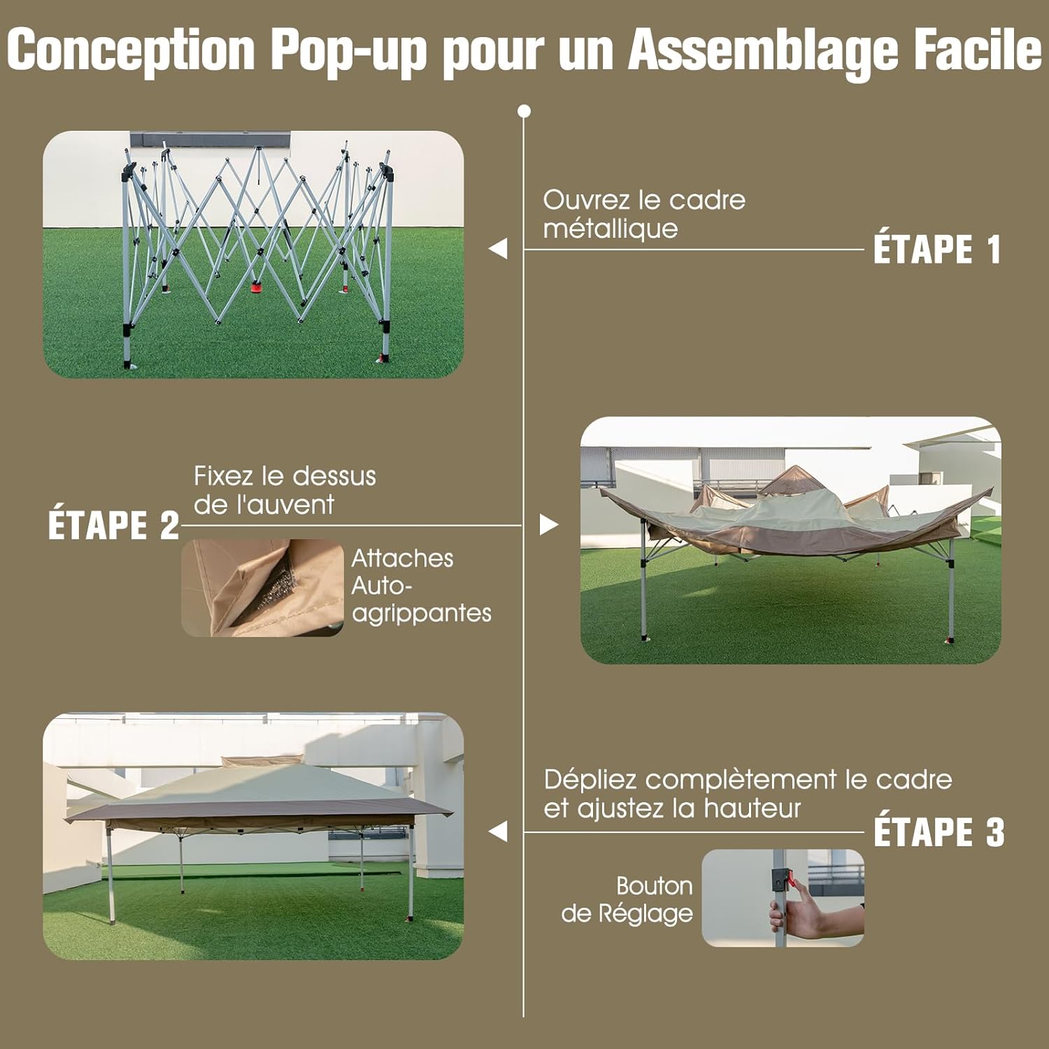 Gazebo Pieghevole da Giardino 3,6 x 3,6m, Gazebo Pop-up con Borsa da Trasporto con Ruote, Regolabile in Altezza, per Feste, Barbecue, Giardino - 4