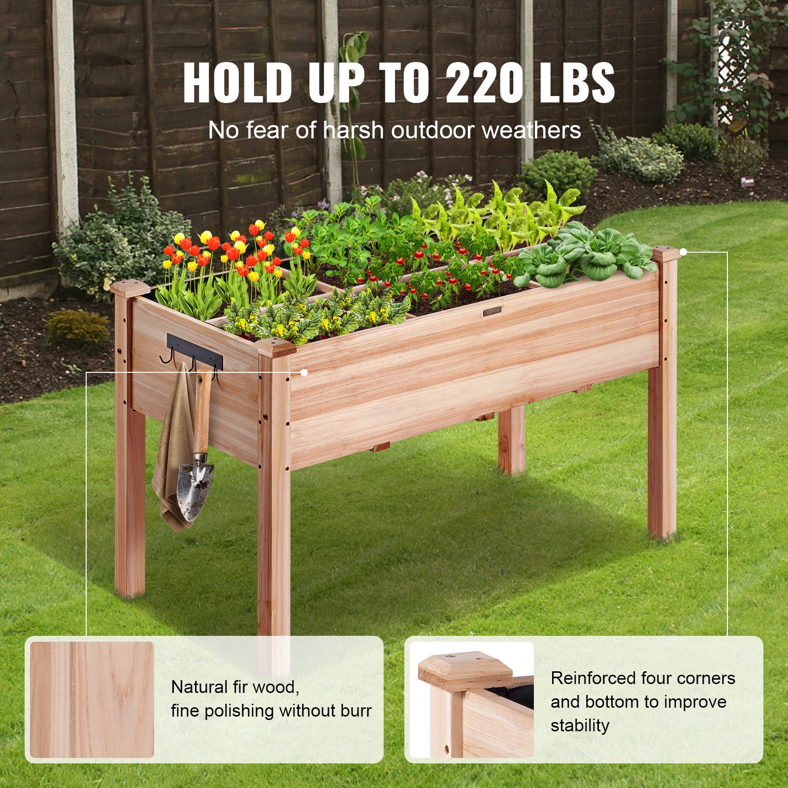 Jardinière Surélevée VEVOR 120x58x76cm Lit de Jardin Potager en Bois de Sapin Bac de Plantation avec Pieds pour Cultiver Fleur Végétaux Herbes Plantes - 4