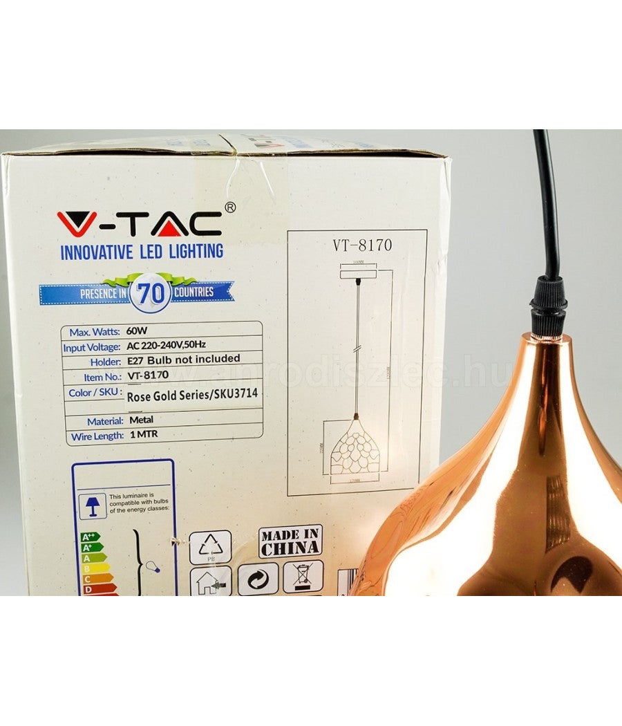 Trade Shop - Lampadario Pendente Lampada A Sospensione In Metallo Cono Oro Rosa Rame Vt-8170 - - 5