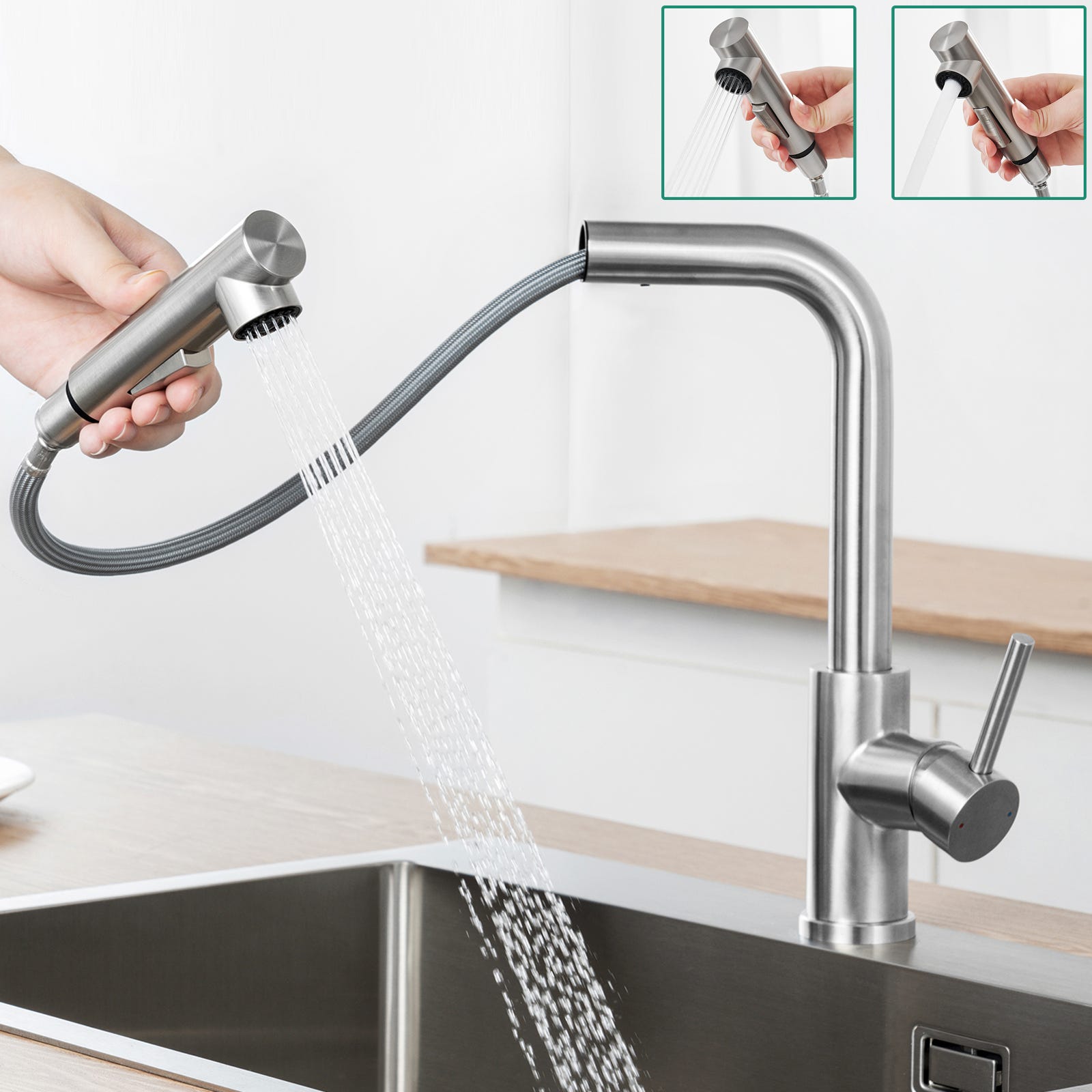 Rubinetto Miscelatore Monocomando Cucina Lavello Lavabo Con Doccetta Estraibile – ROYAL SHOPPING - Foto 5