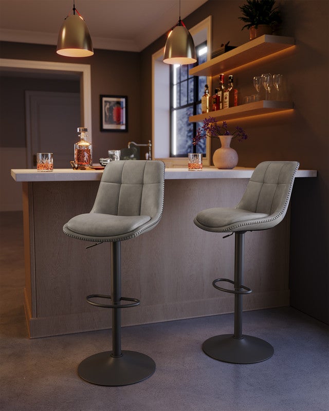 Tabourets de Bar, Lot de 4, Siège Pivotant à Hauteur Réglable, en PU, avec Dossier et Repose-Pieds, Gris Tourterelle - 2