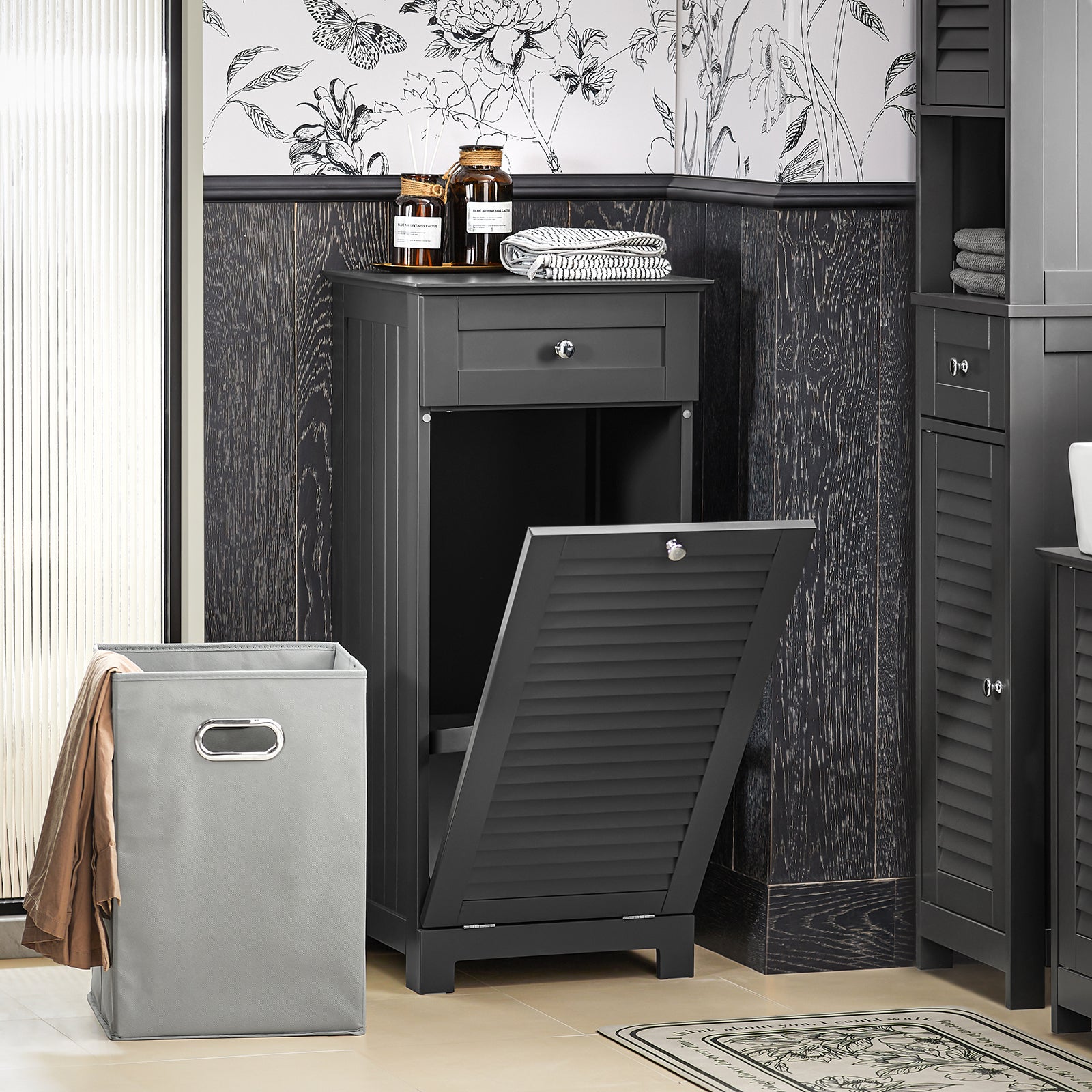 Armario para Ropa Sucia Mueble Multifuncional para Baño con 1 Cesto y 1 Cajón Gris 40 x 38 x 90 BZR73-DG SoBuy ES - 8