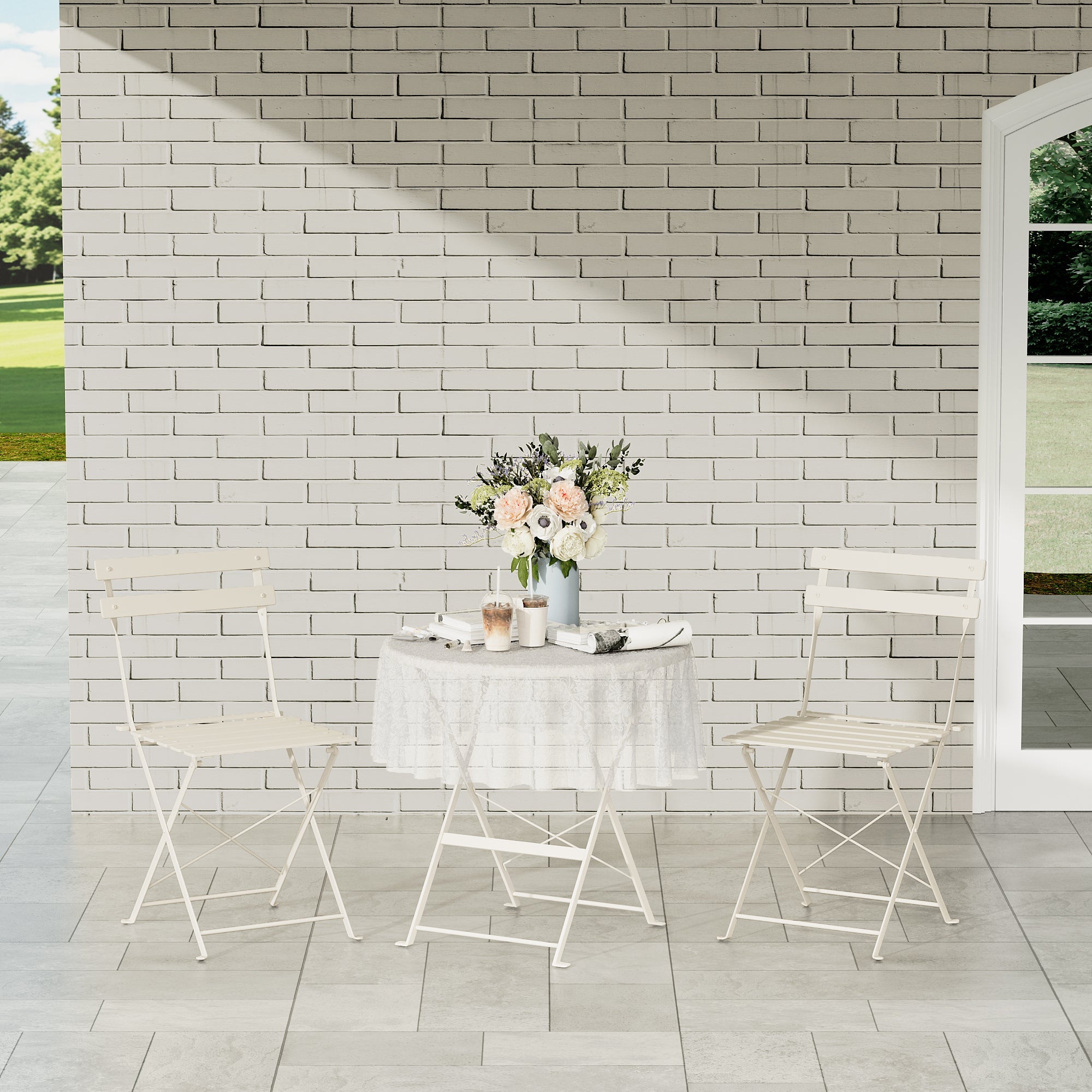 SVITA BERLIN Mobilier De Balcon Ensemble De Bistrot Chaise Table Jardin Bistro Café Meubles Pliants En Métal Vert Foncé - 8