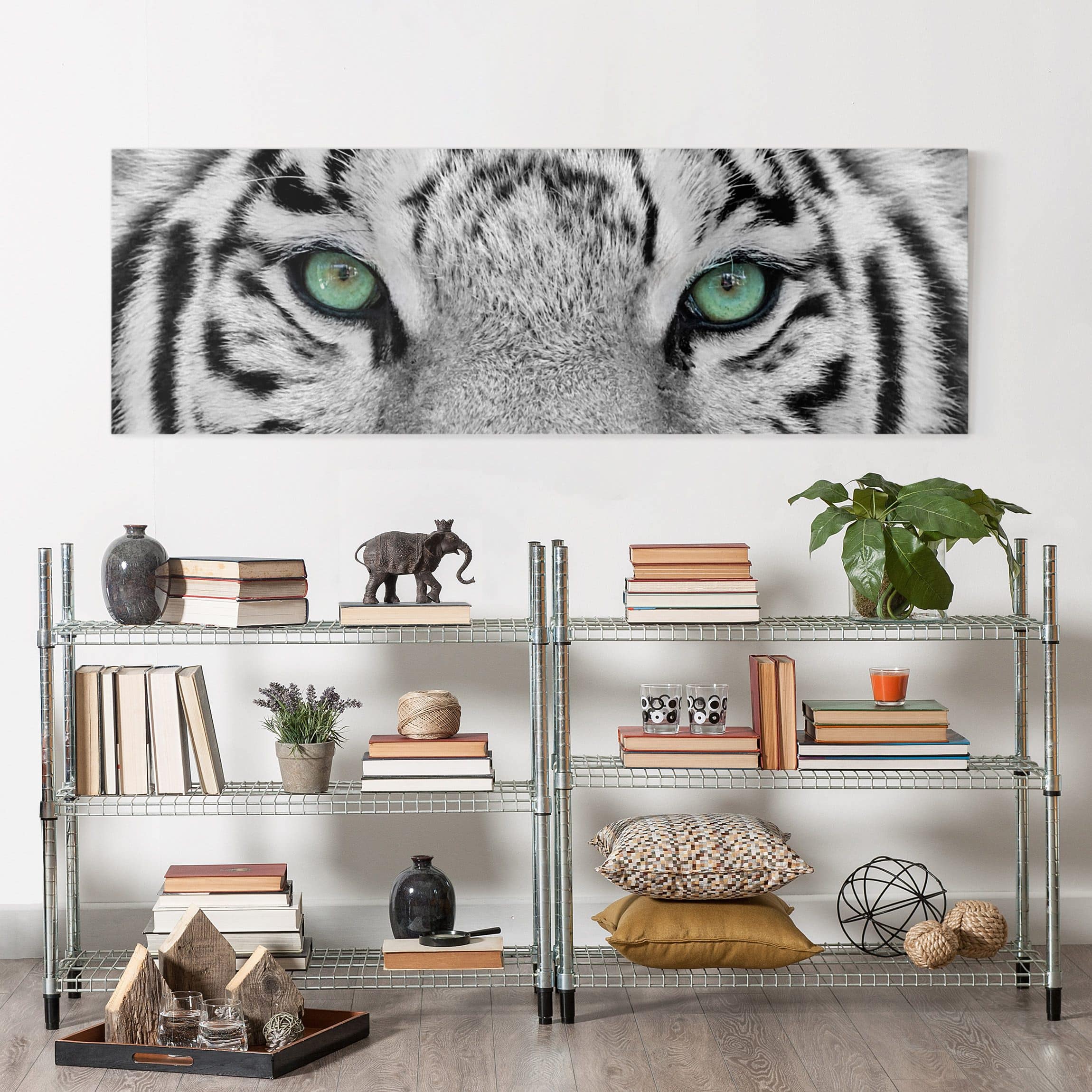 Impression sur toile tableau sur toile châssis noir et blanc animaux tigre 129 cuisine chambre à coucher salon couloir 150 x 50 cm - 2