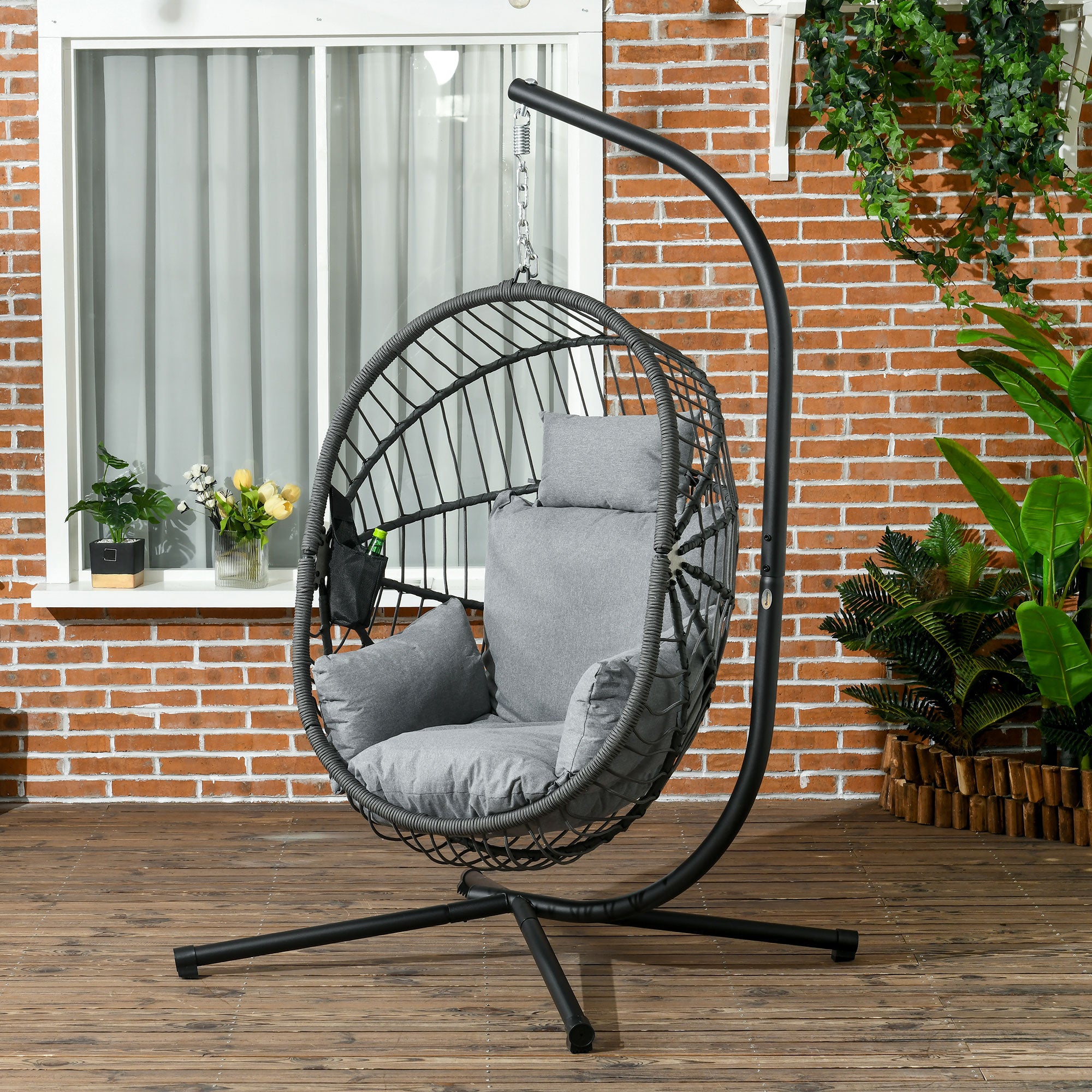 Chaise suspendue d’extérieur Chaise suspendue, incluant rembourrage, chaise à œufs, 120 cm x 106 cm x 188 cm, gris - 3