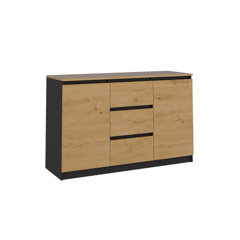 Komoda Topeshop 2D3S 120 Drzwi Szuflady Antracyt Blat Dąb Artisan 40x120x75 cm