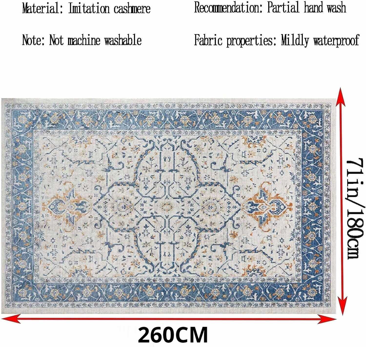 Tapis de salon antidérapant, lavable, style bohème vintage, doux, pour chambre, salle à manger, bureau (180 x 260 cm) - 9