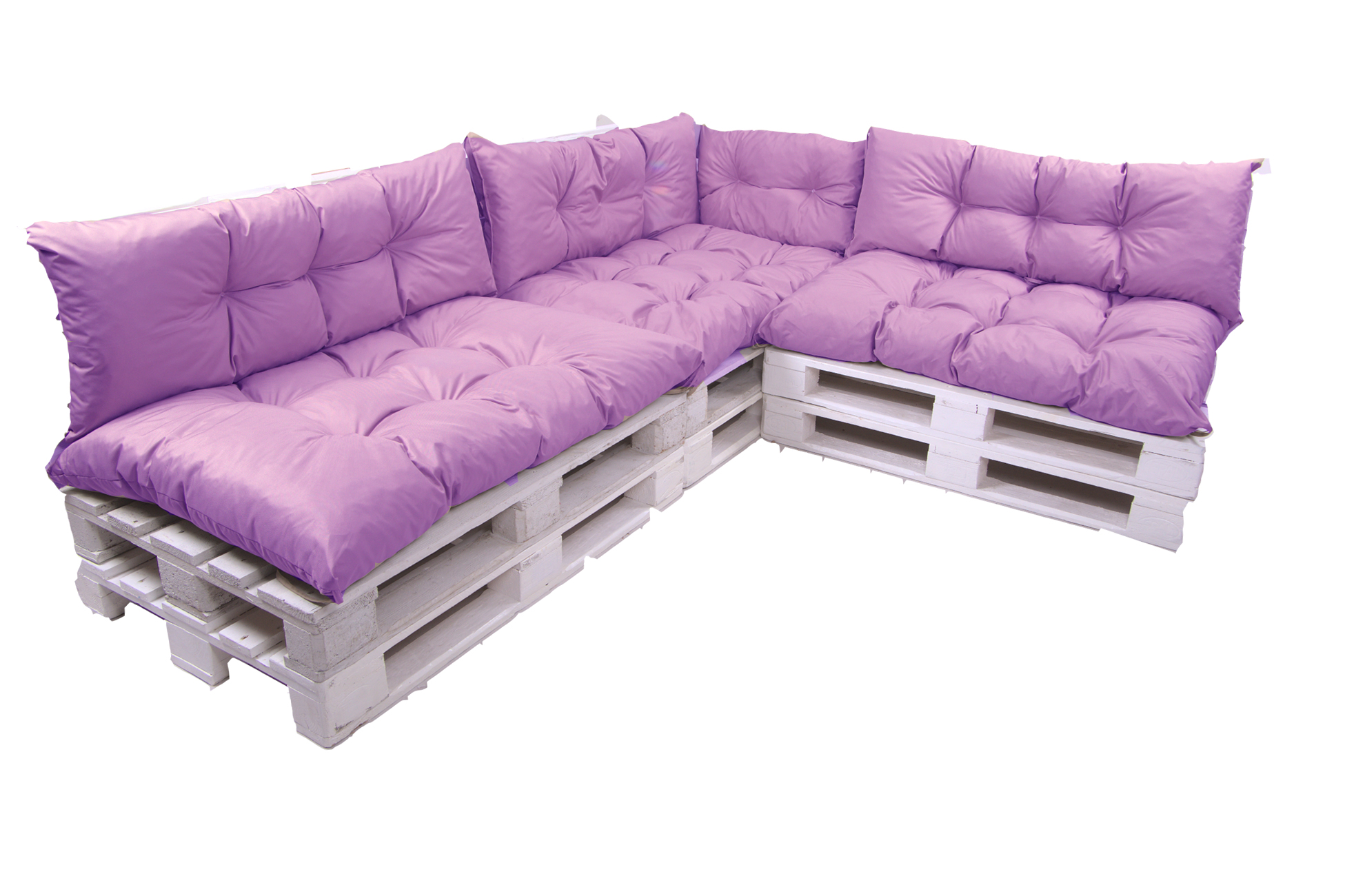 Conjunto de 7 cojines para palets, 3x asiento 120x50 y respaldo 120x40cm, cojín de jardín morado claro, conjunto de cojines para muebles de jardín