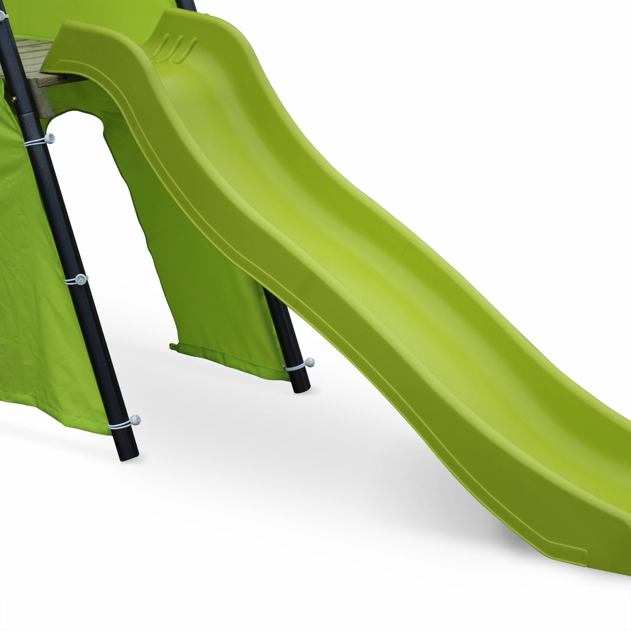 Balançoire 5 agrès - Portique avec 2 balançoires. 1 face à face. 1 toboggan. 1 panier de basket. 1 mur d'escalade et 1 - 7