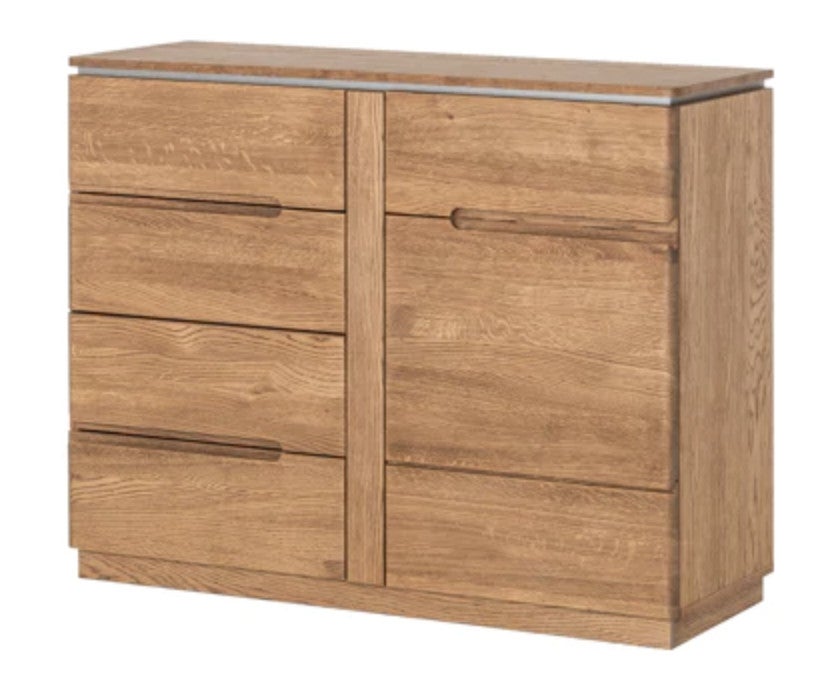 Commode en bois de chêne rustique 1 porte 4 tiroirs Manky 108cm | Leroy ...