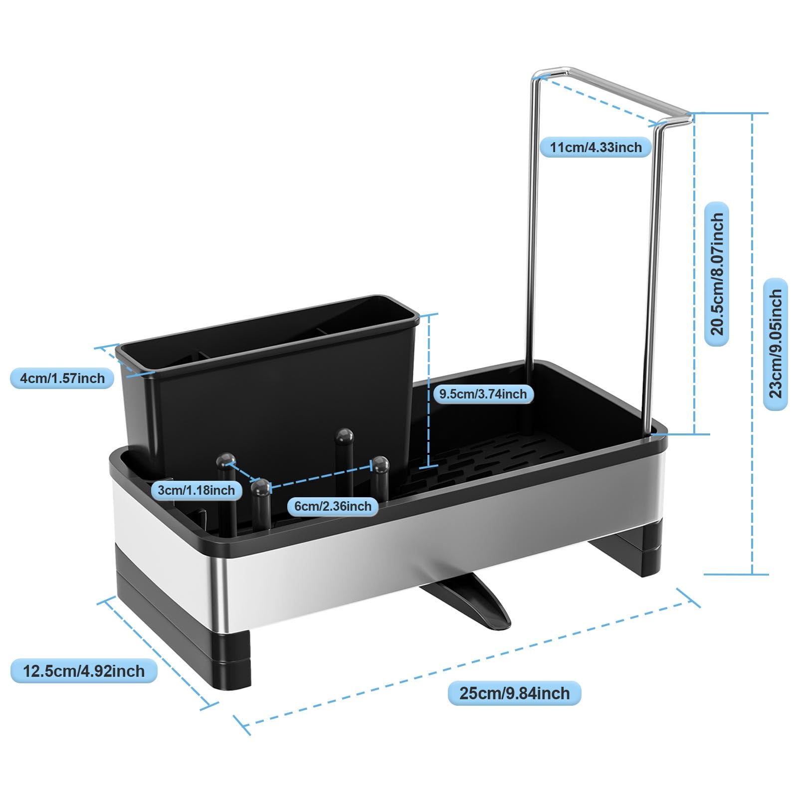 Porte Eponge Evier Cuisine, Rangement Cuisine, Noir Égouttoir INOX & PP, Organisateur Evier, Support Eponge Evier Cuisine Multifonction avec Drainage - 3
