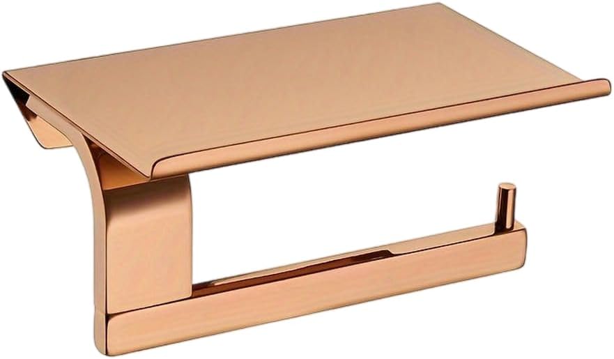 Uchwyt na papier toaletowy z półkami, ścienny uchwyt na papier toaletowy do łazienki, stal nierdzewna, różowe złoto