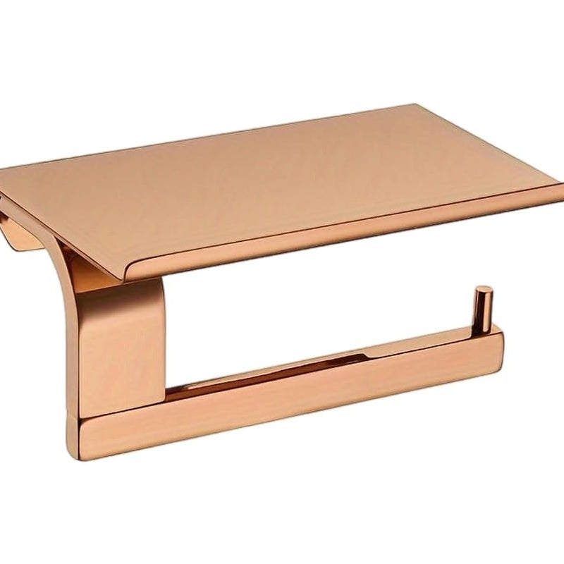 Uchwyt na papier toaletowy z półkami, ścienny uchwyt na papier toaletowy do łazienki, stal nierdzewna, różowe złoto
