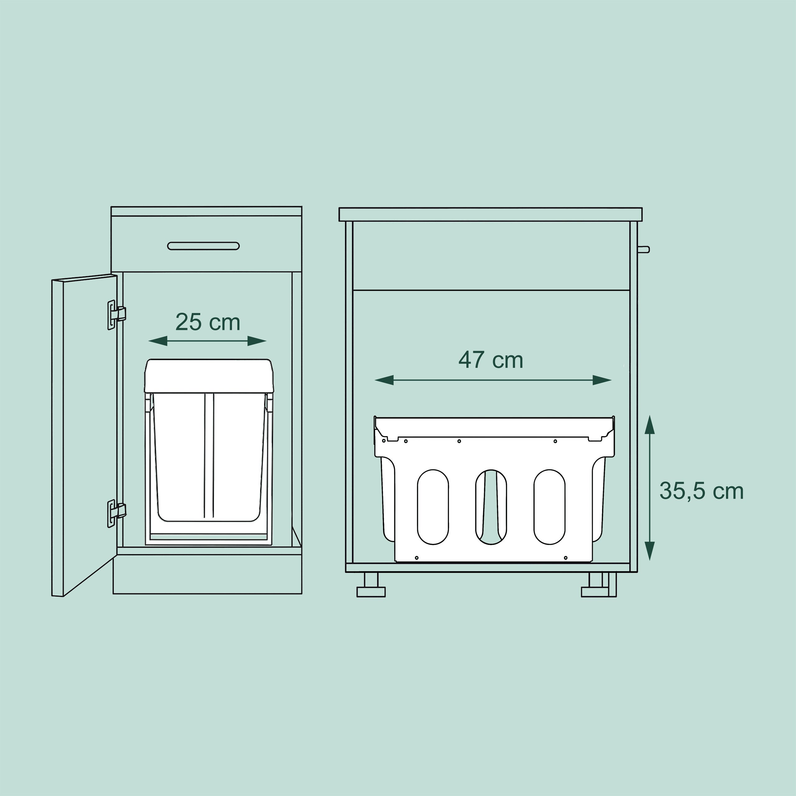 poubelle encastrable coulissante, 2 bacs, système de trie pour le sous-évier, 2x8 l, 35,5 x 25 x 47 cm, noir, Relaxdays - 5