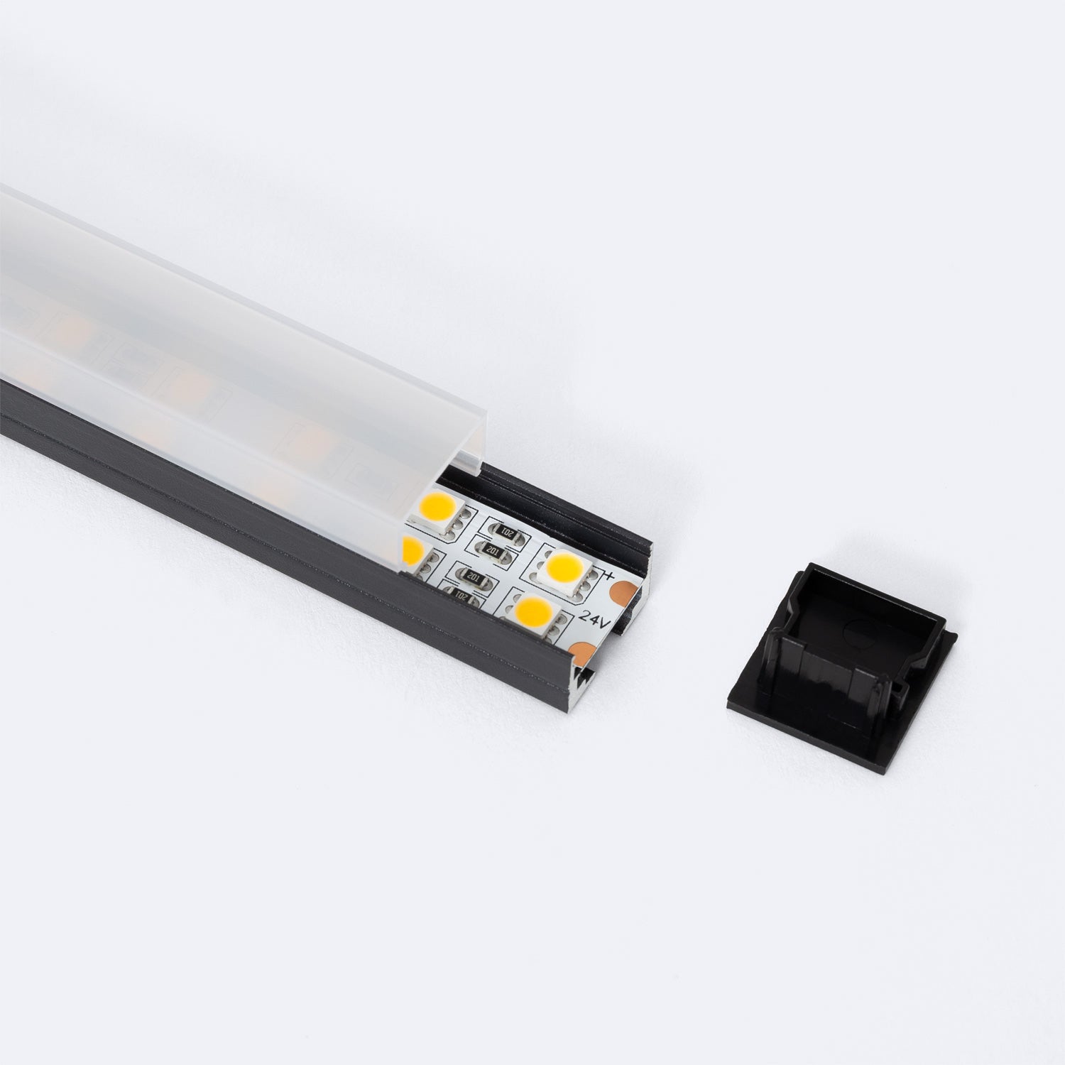 Profilé Aluminium Noir 2m 12x7mm Pour Bandes LED + Couvercle Transparent - AFTERTECH