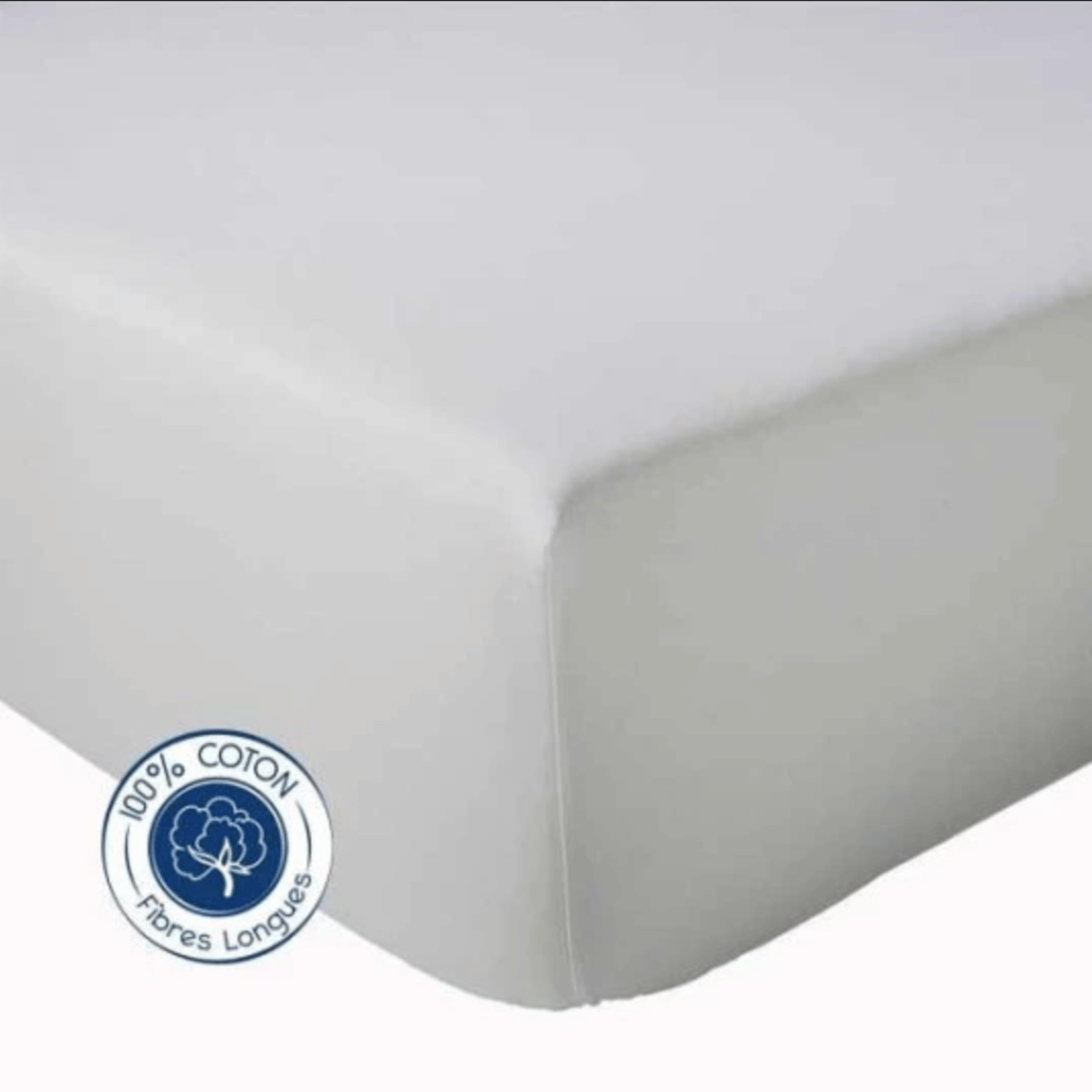Drap Housse Coton 140x190 Cm - Blanc - 100% Coton Qualité FFF - Doux Et Résistant