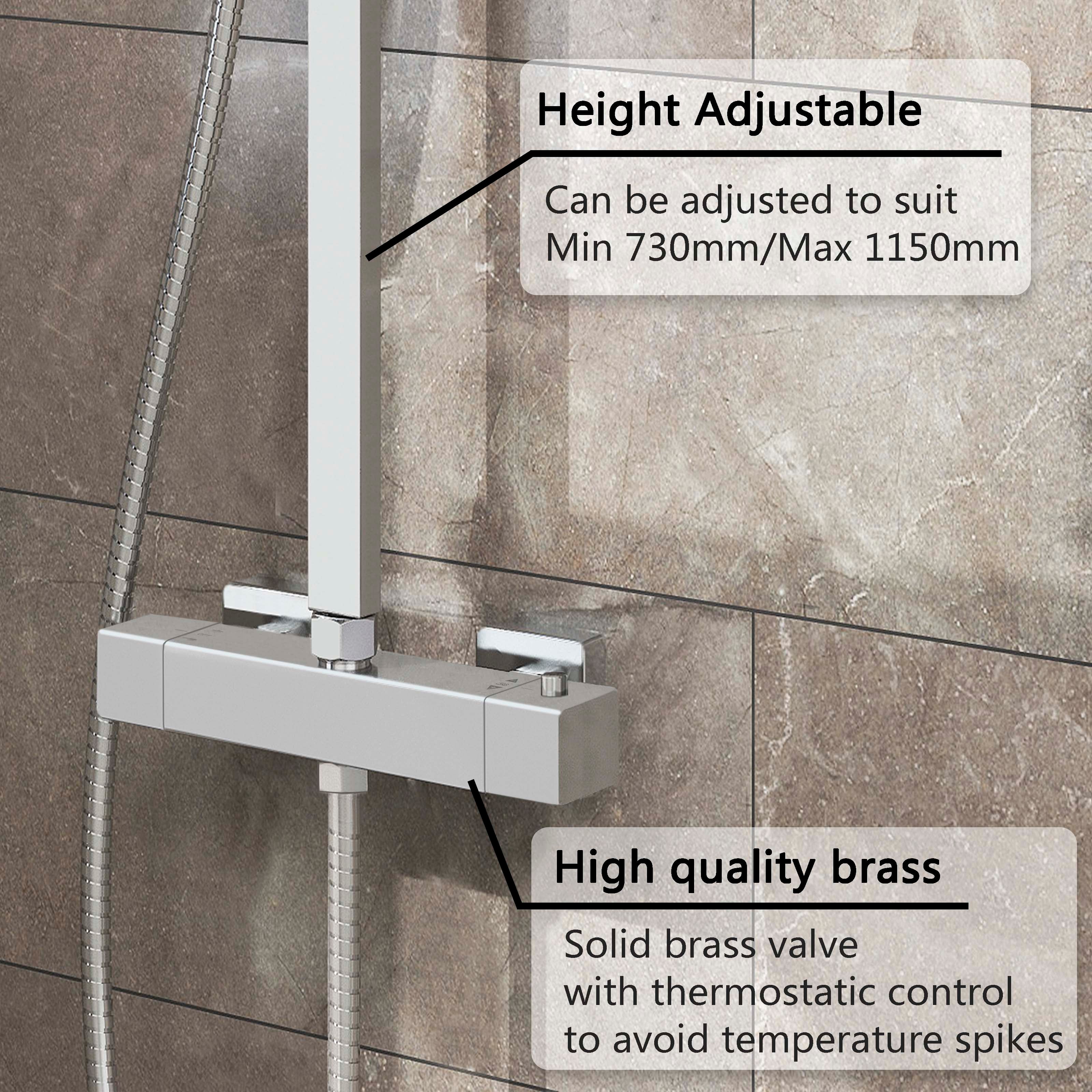 Ensemble de colonne de douche thermostatique carrée chromée à hauteur réglable AICA - 5