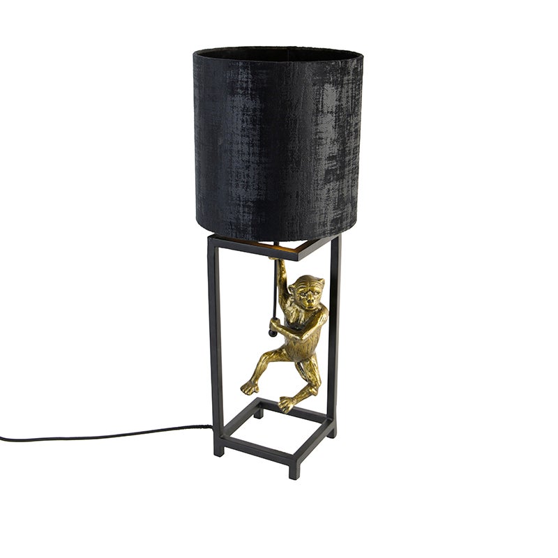 Lampe de table tête d'éléphant métal noir abat-jour tissu noir