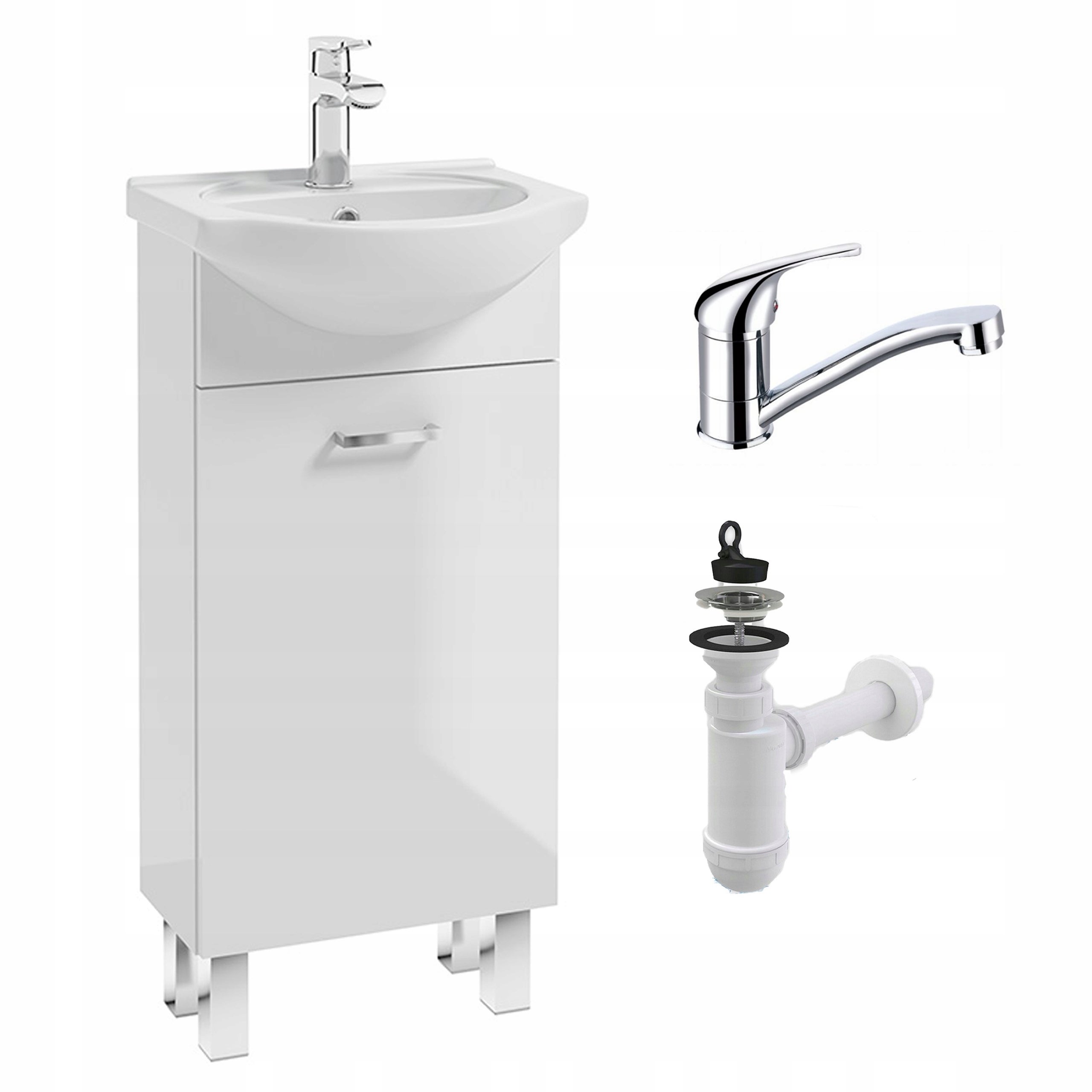 Szafka Łazienkowa z Umywalką 40 x 20 cm Biała Stojąca Bateria Obrot Chrom