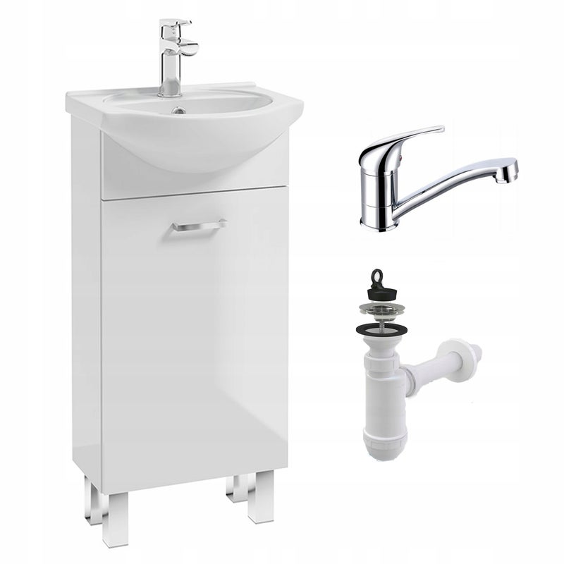 Szafka Łazienkowa z Umywalką 40 x 20 cm Biała Stojąca Bateria Obrot Chrom