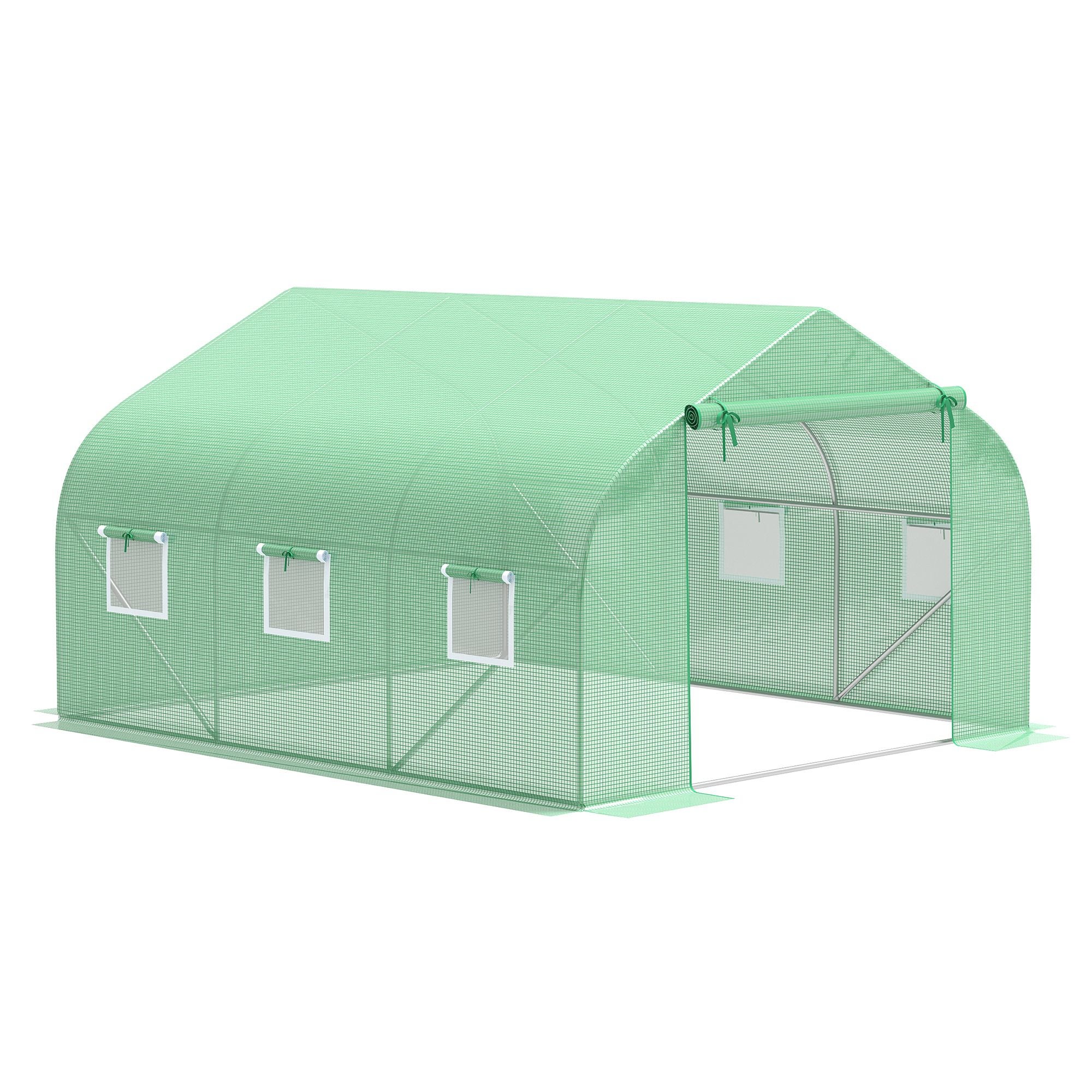 Serre Tunnel de Jardin 10,5 m² dimensions 3,5L x 3l x 2H m Porte + 6 fenêtres enroulables Acier galvanisé bâche PE Haute densité Vert - 3