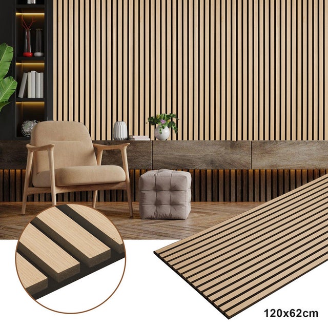 Panel moldeado Revestimiento mural natural Moderno panel mural acústico MDF con chapa de madera y fieltro 120x60x2,1cm roble