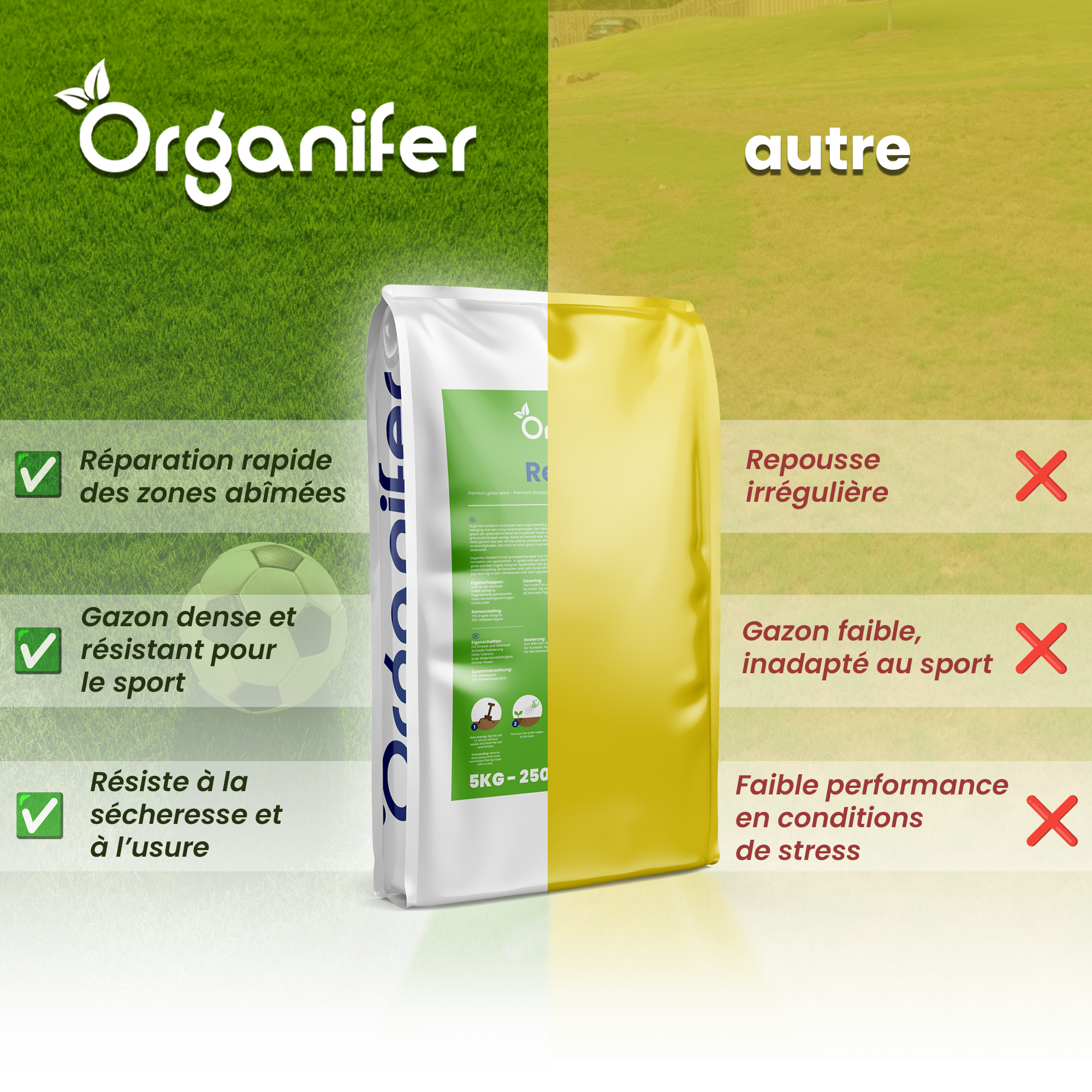Semence Gazon Sport Et Jeux - Résilient - 15 Kg Pour 750 M2 - Organifer - 3