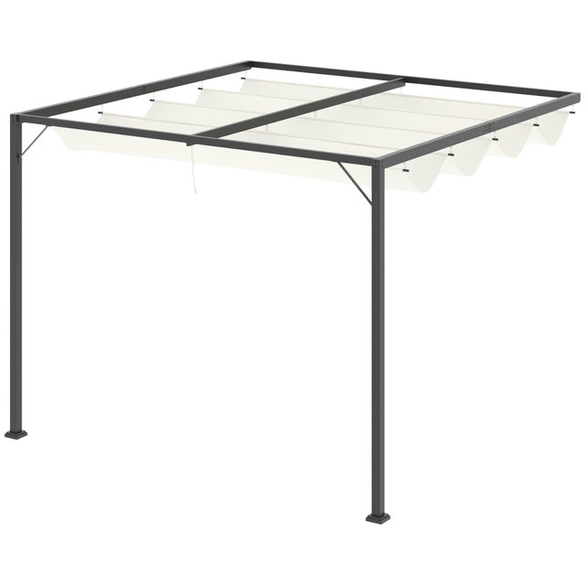 Outsunny Gazebo Pergola 3x3m Da Giardino In Metallo Con Tettuccio Scorrevole Bianco Crema, Pergola Da Giardino A Parete